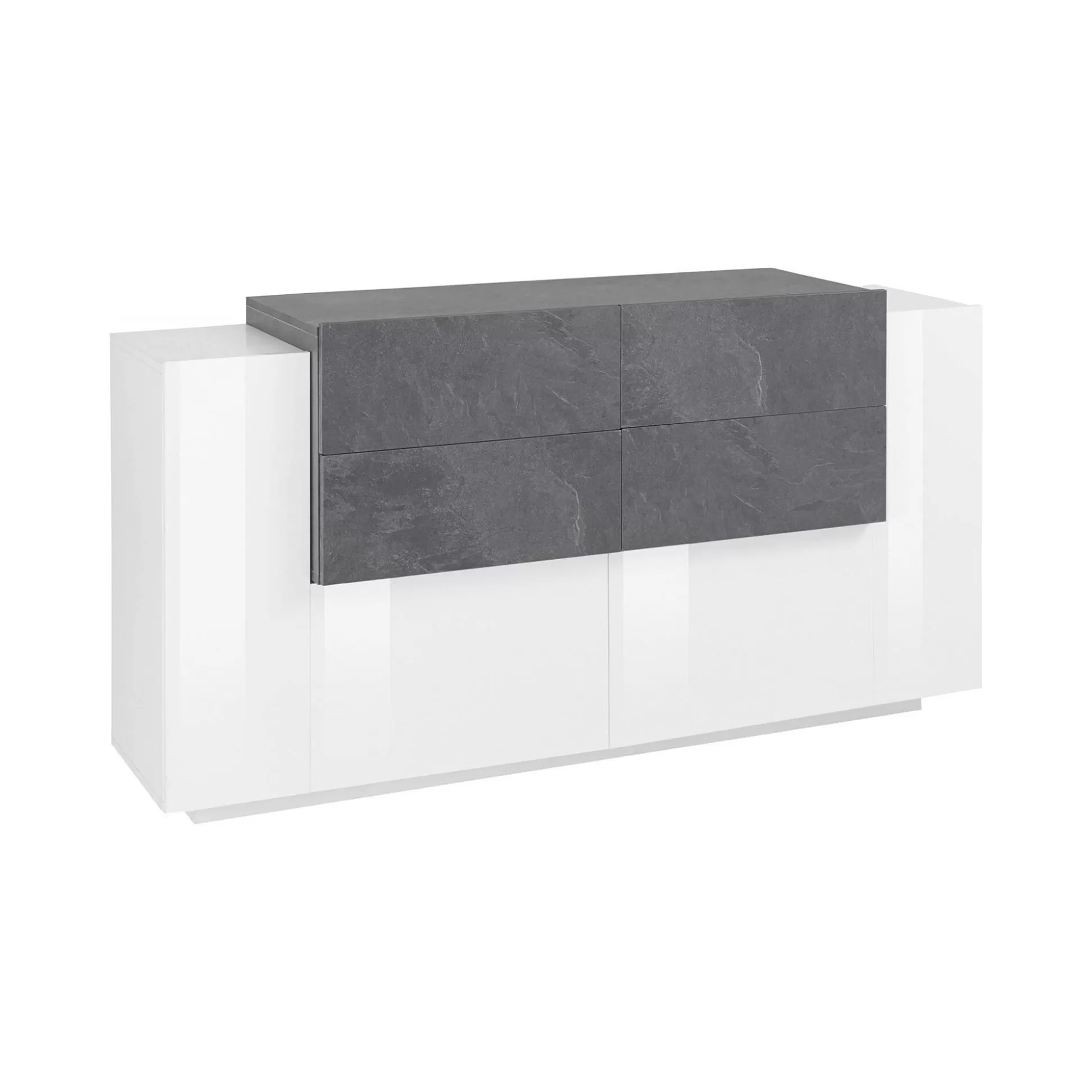 Dmora Credenze<Credenza Ashi, cm 160x45h86, Bianco lucido e Ardesia