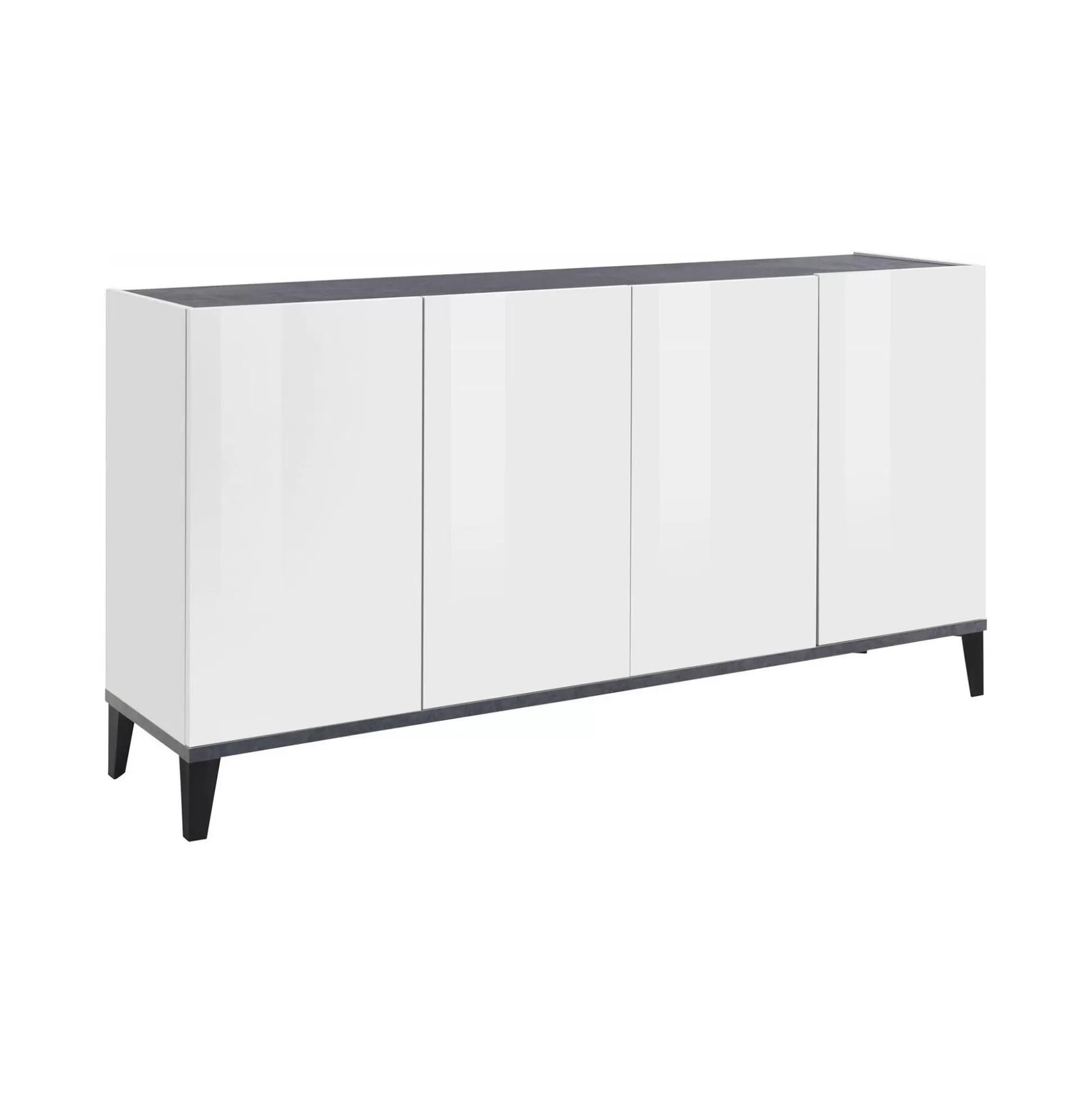 Dmora Credenze<Credenza Ashley, cm 160x40h82, Bianco lucido e Ardesia