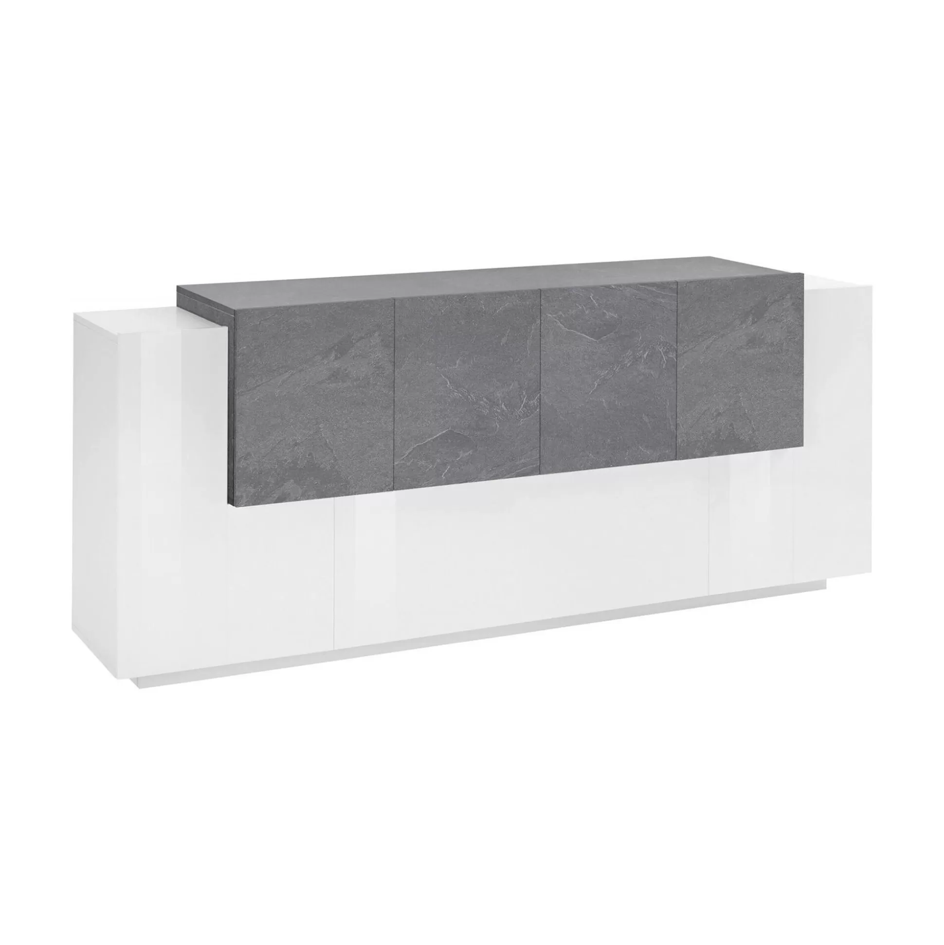 Dmora Credenze<Credenza Astice, cm 200x45h86, Bianco lucido e Ardesia