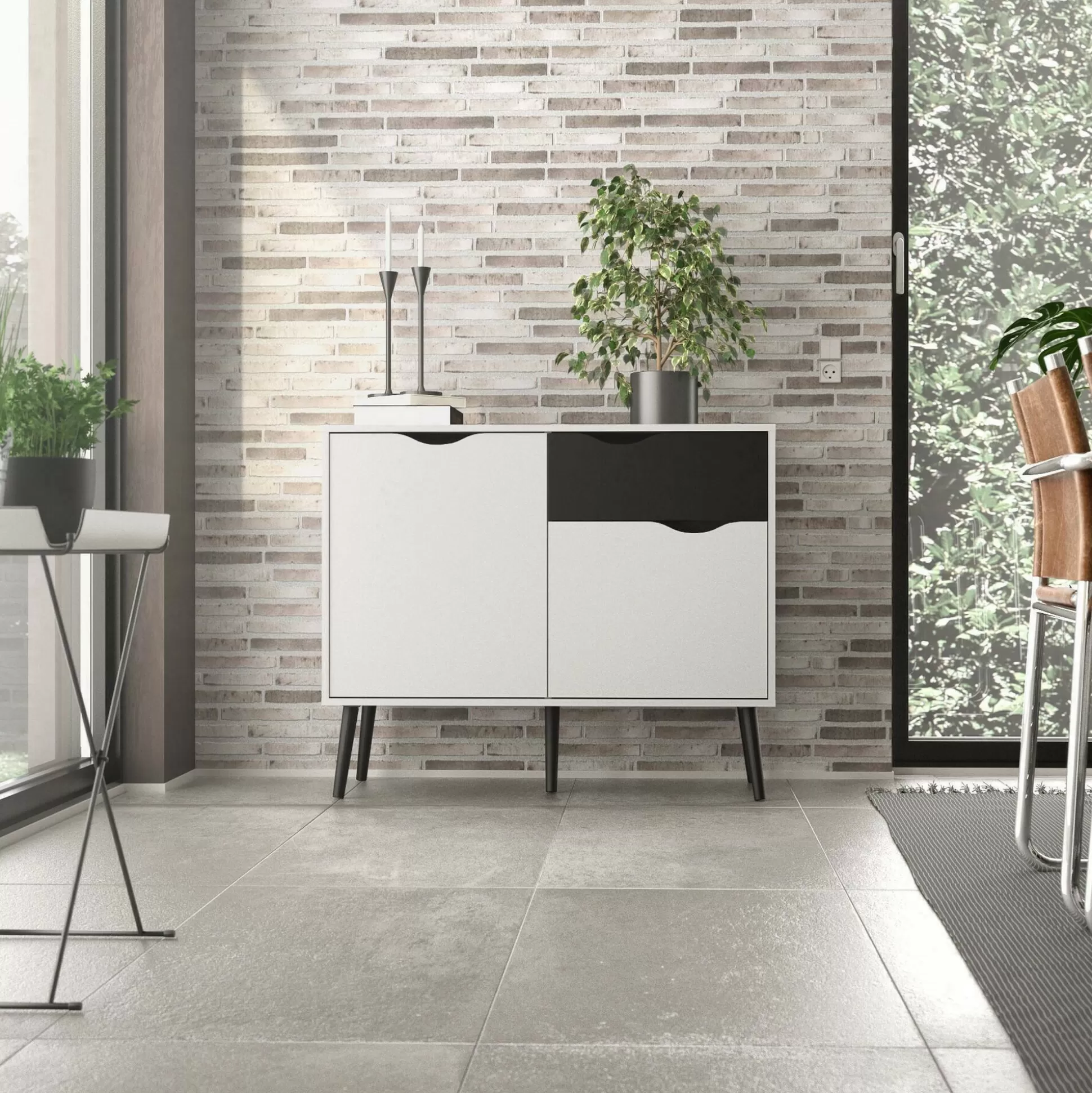 Dmora Credenze<Credenza Audit, 98x39 h81 cm, Bianco e Nero