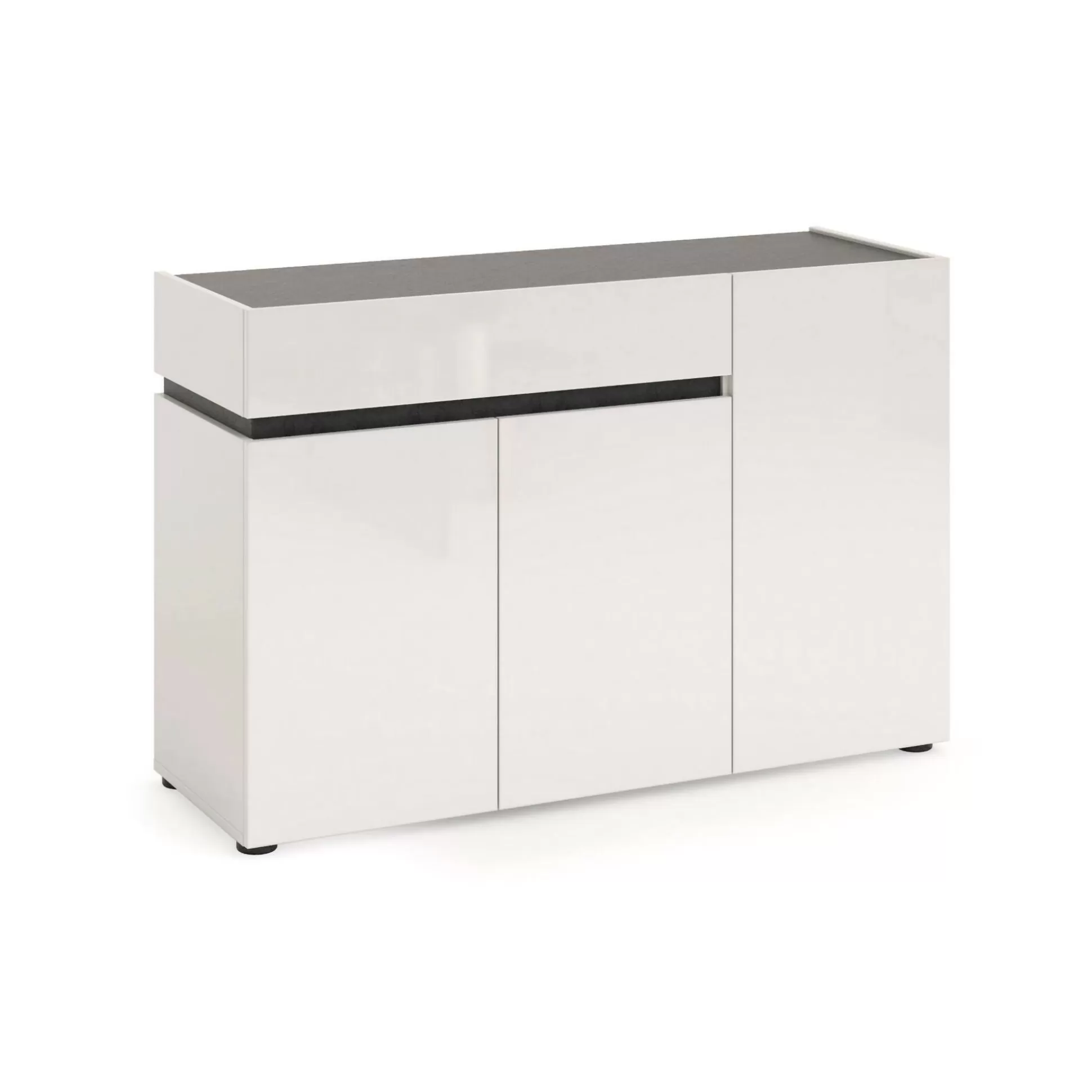 Dmora Credenze<Credenza Bajardo, 120x42h80 cm, Bianco lucido e Antracite