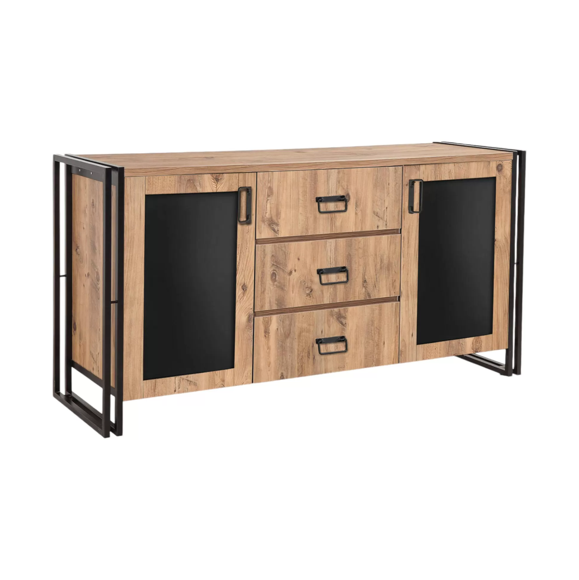 Dmora Credenze<Credenza Baldo, 160x45 h80 cm, Quercia e Nero