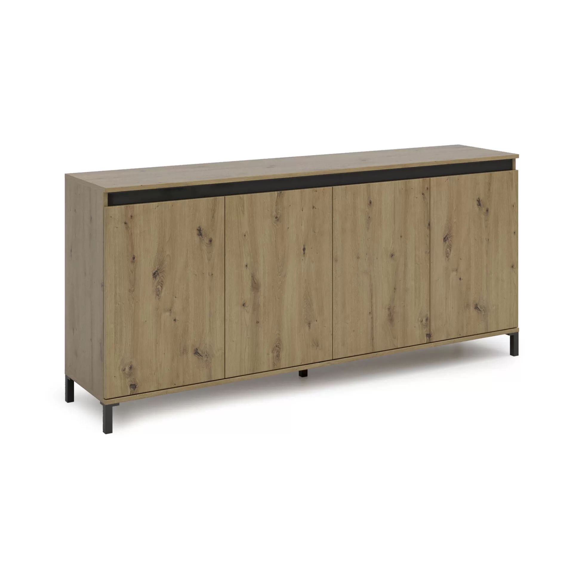 Dmora Credenze<Credenza Basiano, 184x90h40 cm, Bianco lucido e Antracite