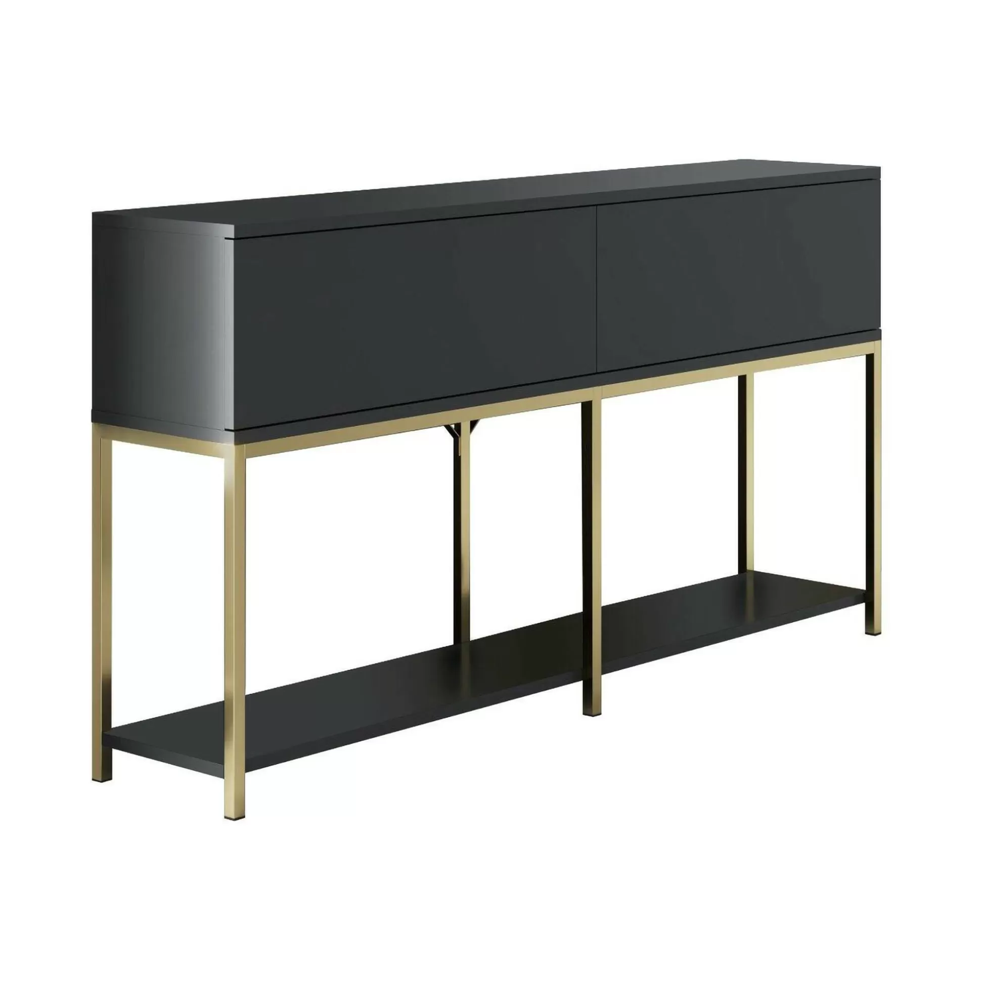 Dmora Credenze<Credenza Basilia, 150x30h80 cm, Antracite e Oro