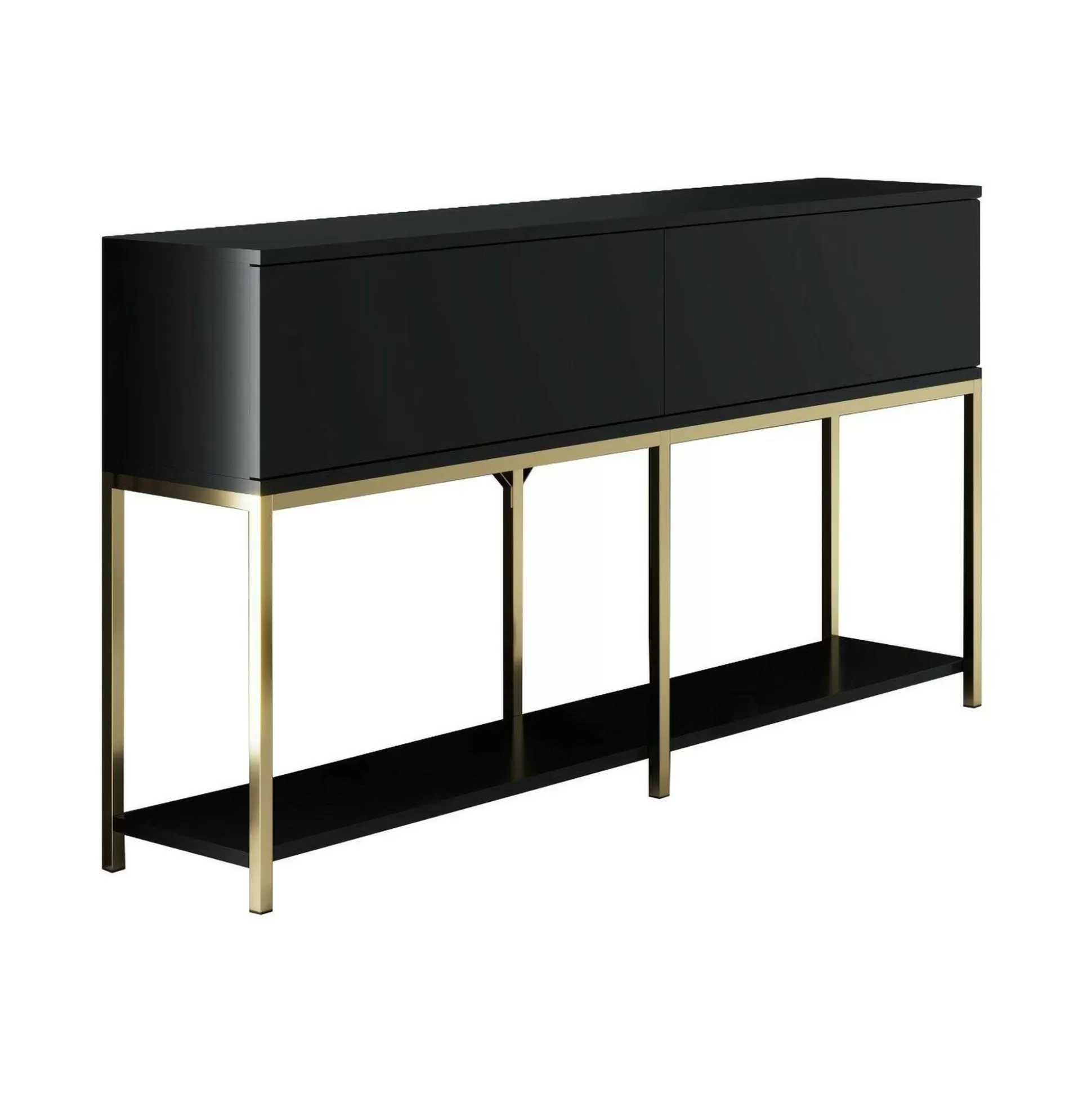 Dmora Credenze<Credenza Basilia, 150x30h80 cm, Nero e Oro