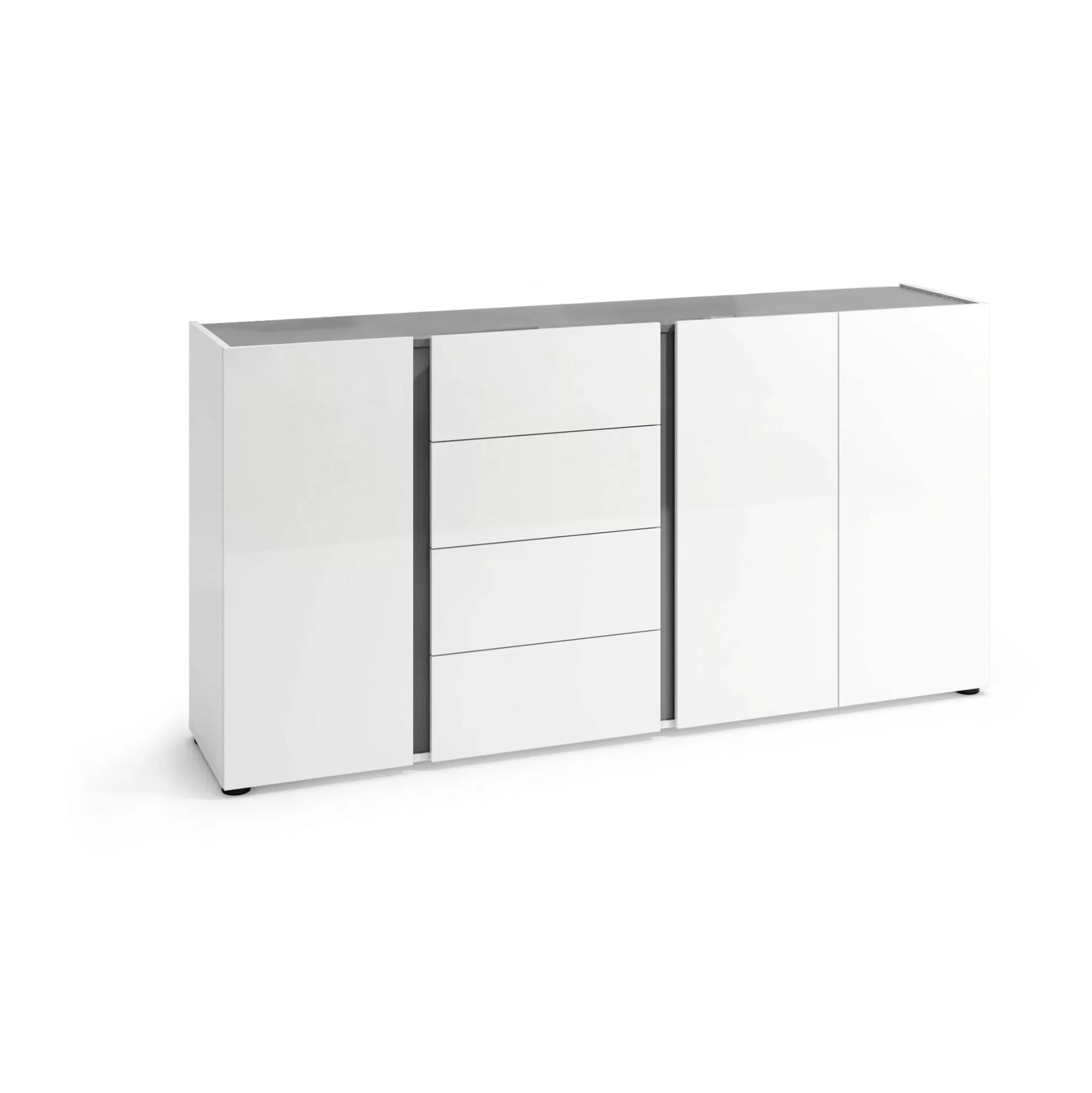 Dmora Credenze<Credenza Baveno, 180x38h92 cm, Bianco lucido e Antracite