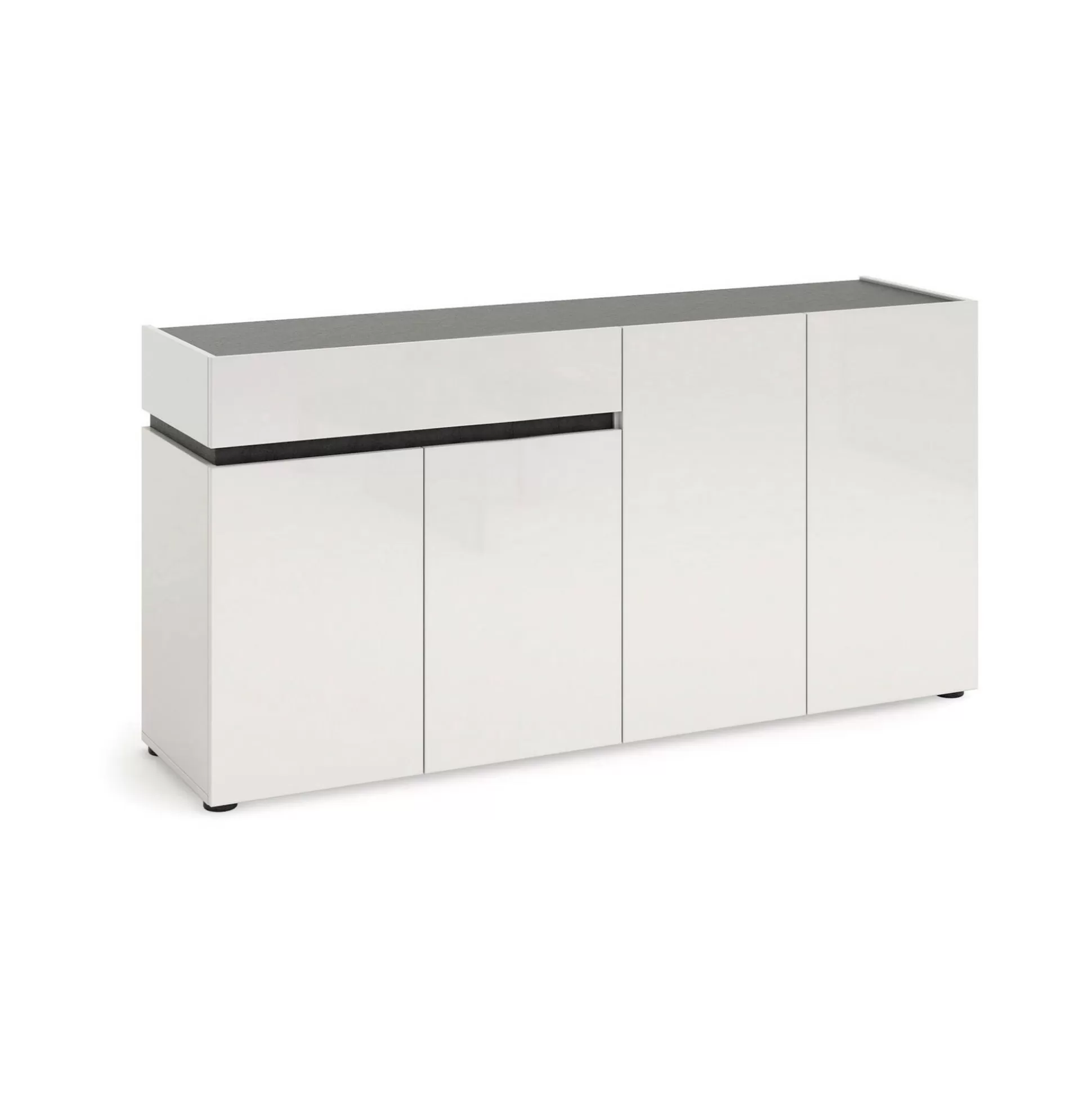 Dmora Credenze<Credenza Beinette, 160x42h80 cm, Bianco lucido e Antracite