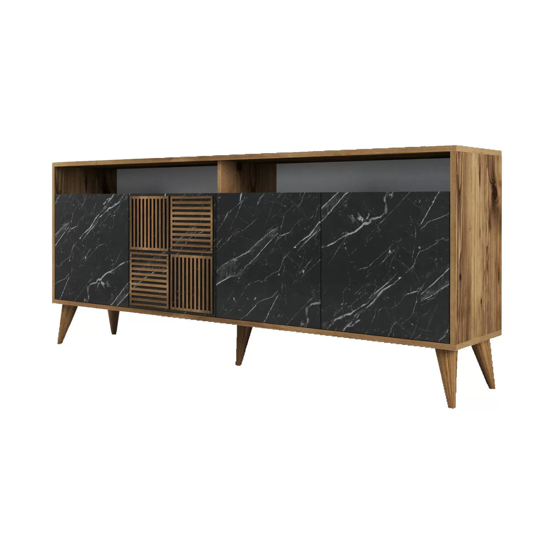 Dmora Credenze<Credenza Benjamin, 180x35 h79 cm, Noce e Nero