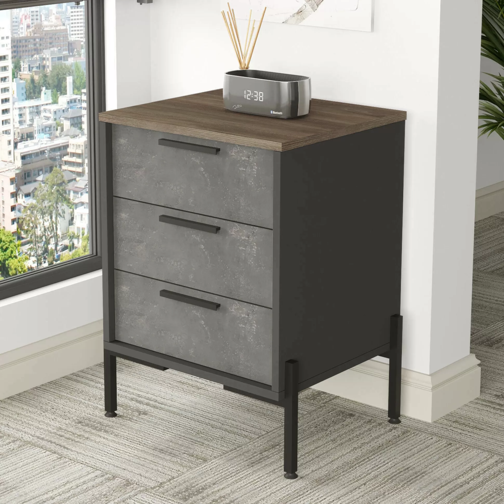 Dmora Credenze<Credenza Butchoy, 54x45 h70 cm, Marrone e Grigio