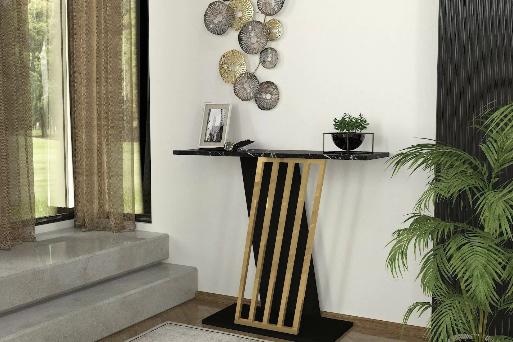 Dmora Credenze<Credenza Cempaka, 90x30 h77 cm, Nero e Oro