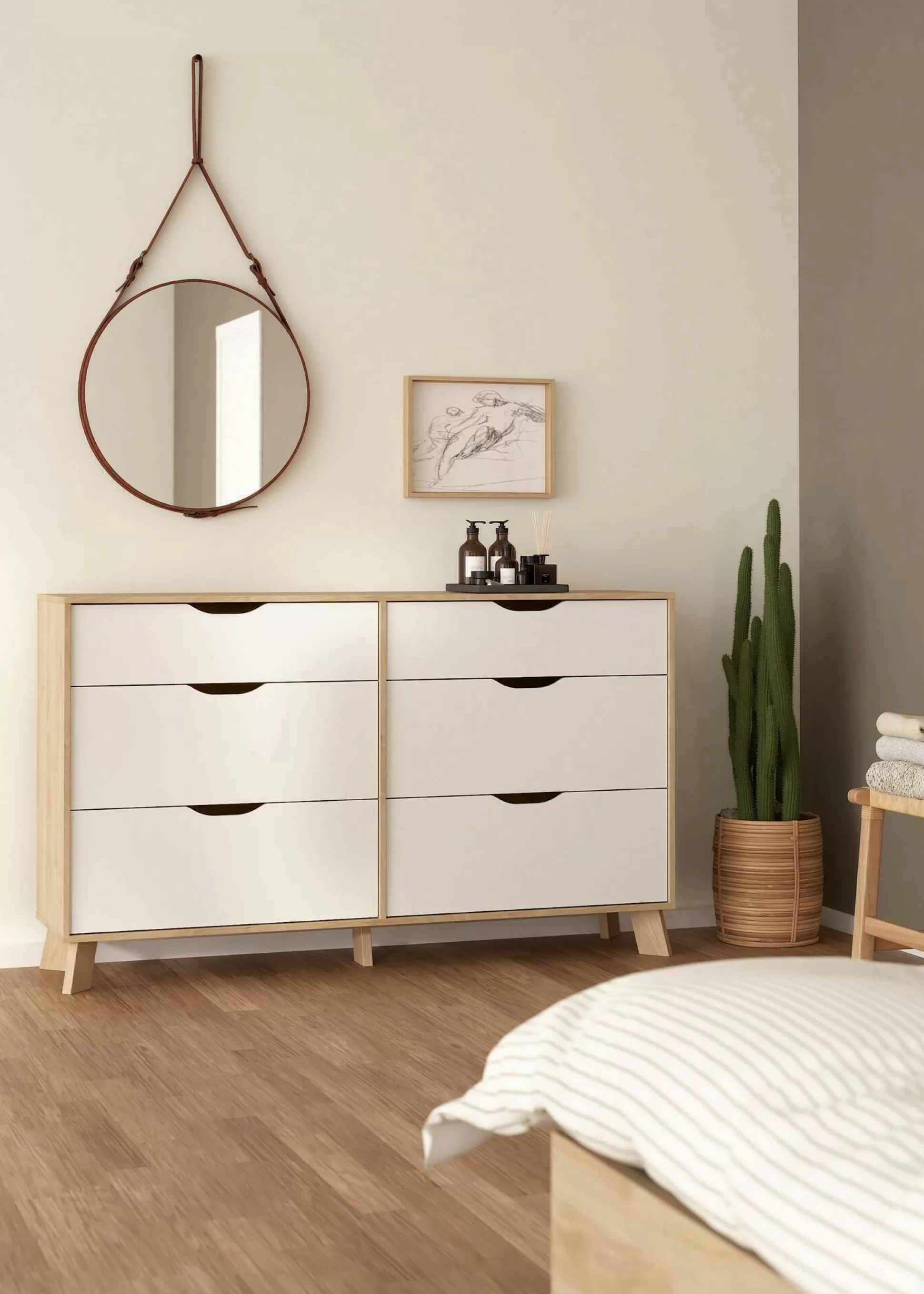 Dmora Credenze<Credenza Chito, 40x156 h92 cm, Rovere e Bianco