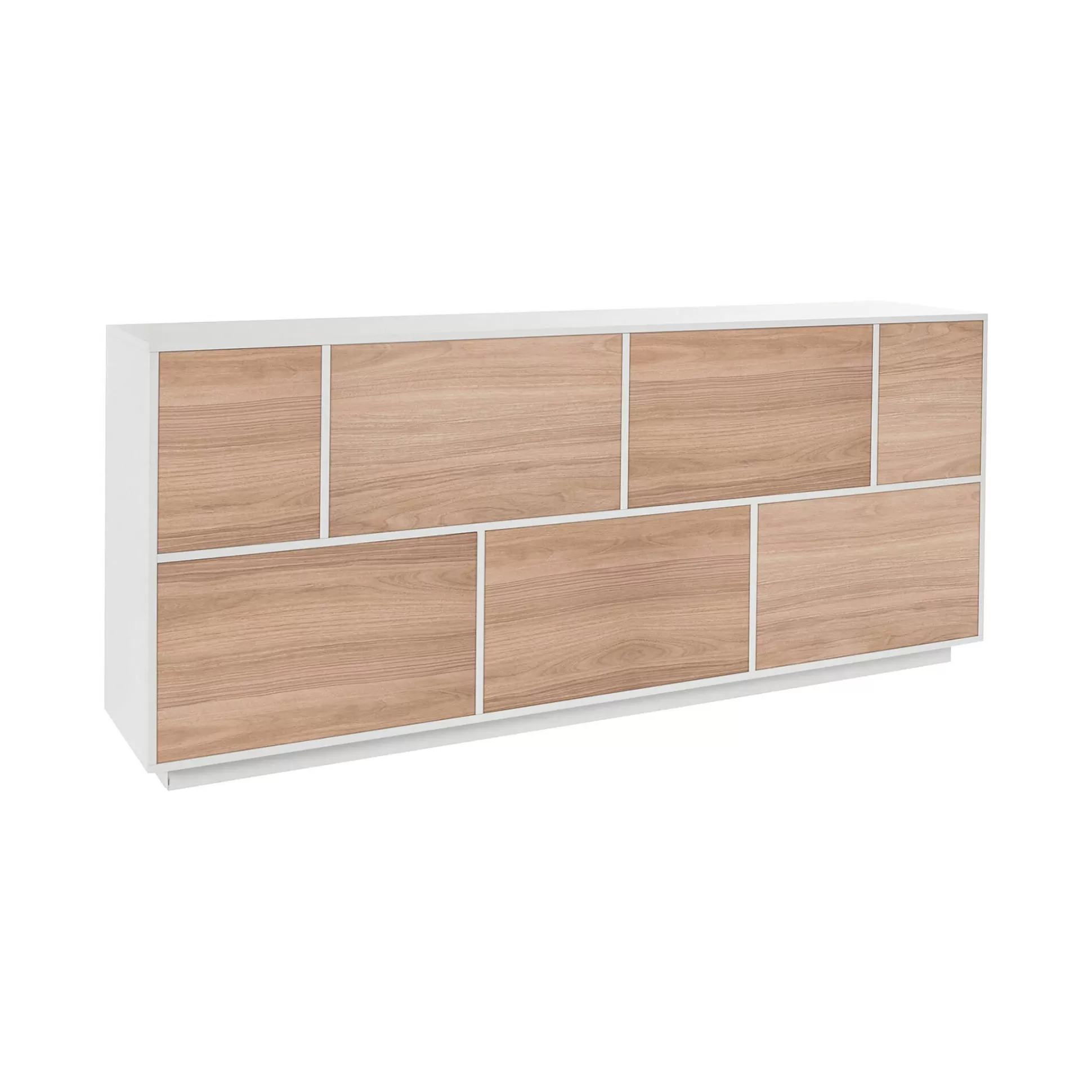 Dmora Credenze<Credenza Clinoumite, cm 200x41h86, Bianco lucido e Noce