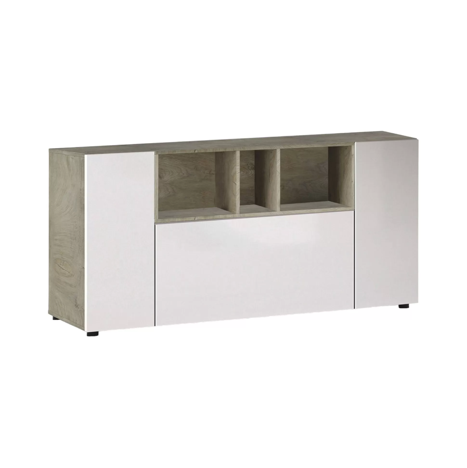 Dmora Credenze<Credenza Crisantemo, 150x41h76 cm, Bianco e Rovere