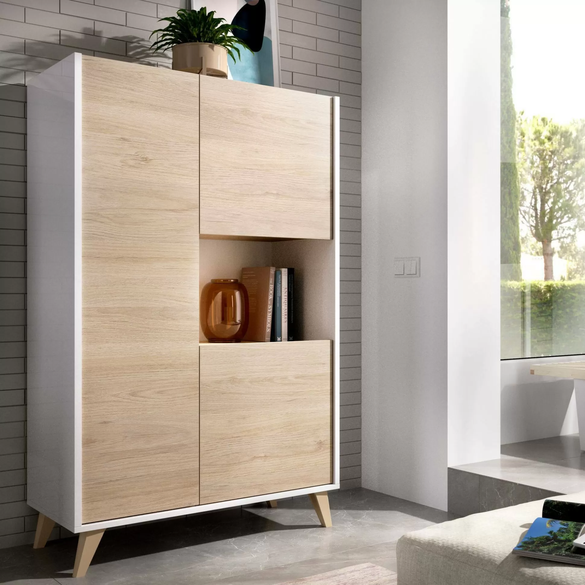 Dmora Credenze<Credenza Crono, 81x43h135 cm, Rovere e Bianco