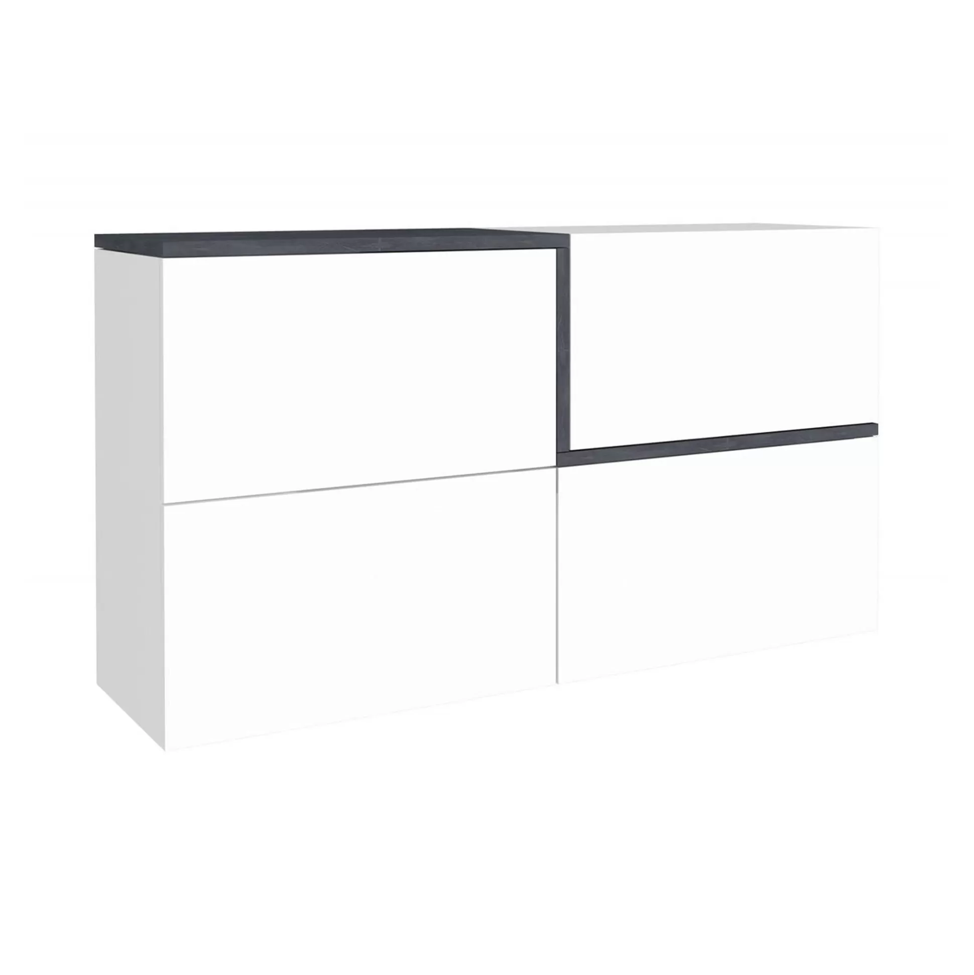 Dmora Credenze<Credenza Daabe, cm 150x40h80, Bianco lucido e Ardesia