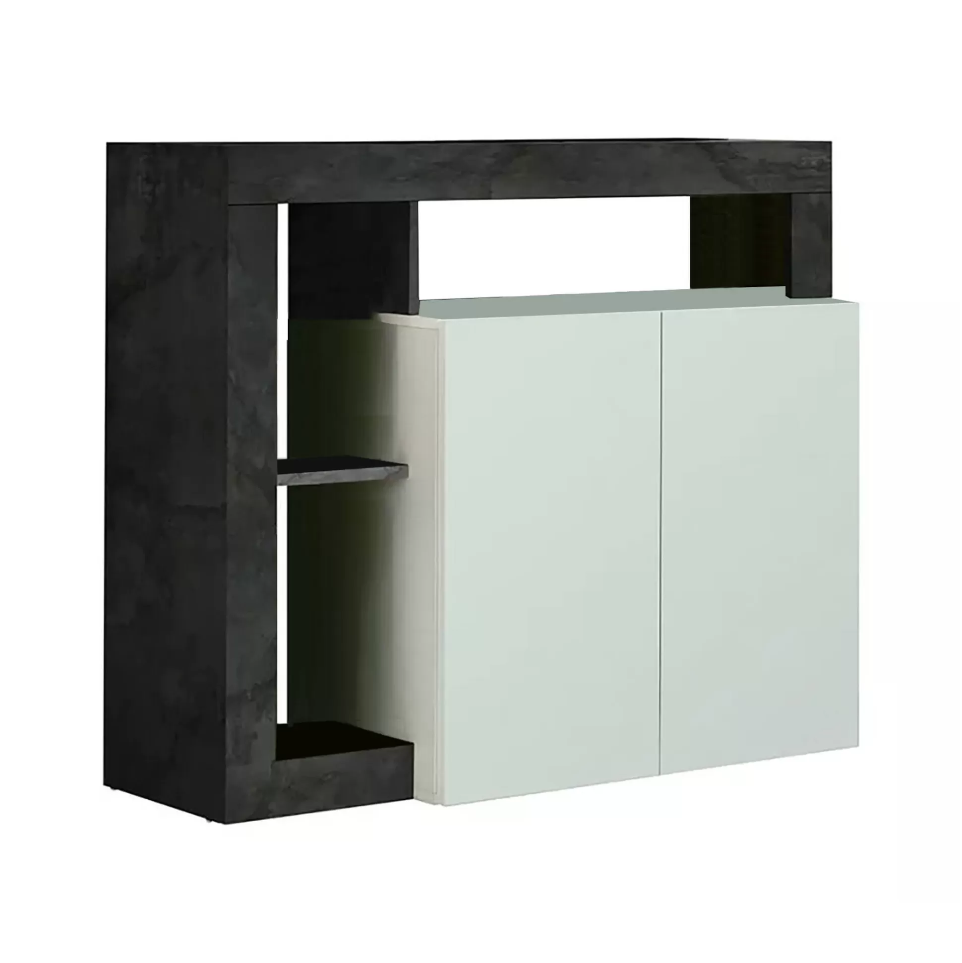 Dmora Credenze<Credenza Dalle, 108x42 h93 cm, Bianco lucido e Ardesia