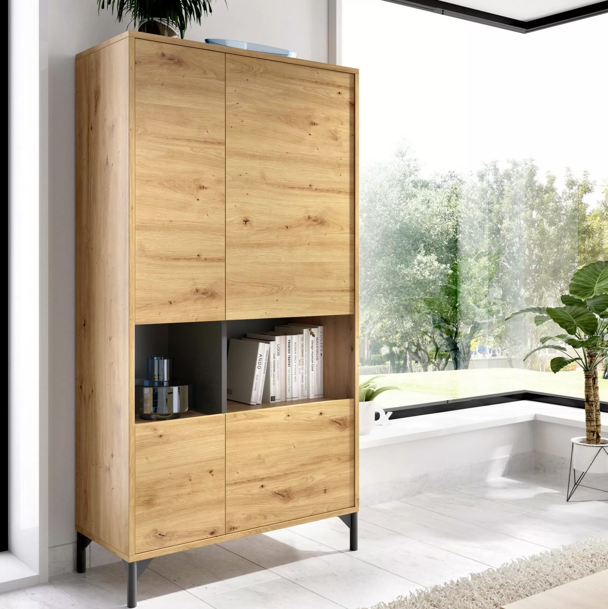 Dmora Credenze<Credenza Dalois, 72x34h144 cm, Rovere Nodi e Antracite