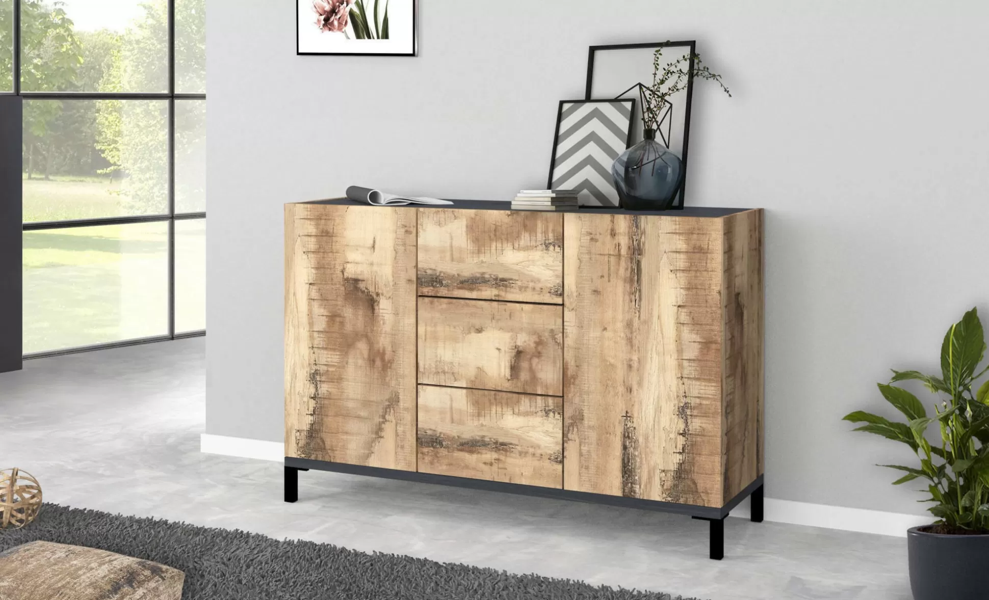 Dmora Credenze<Credenza Dannes, cm 120x40h80, Ardesia e Acero