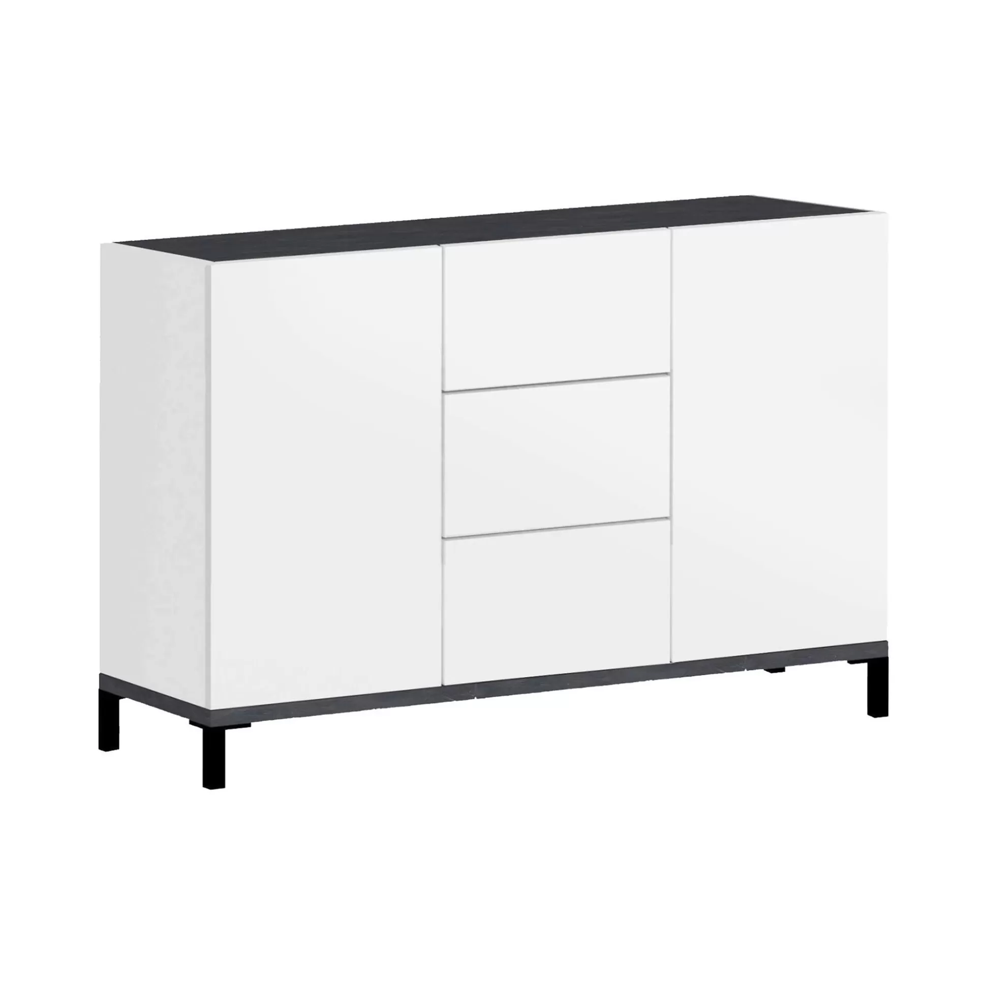 Dmora Credenze<Credenza Dannes, cm 120x40h80, Bianco lucido e Ardesia