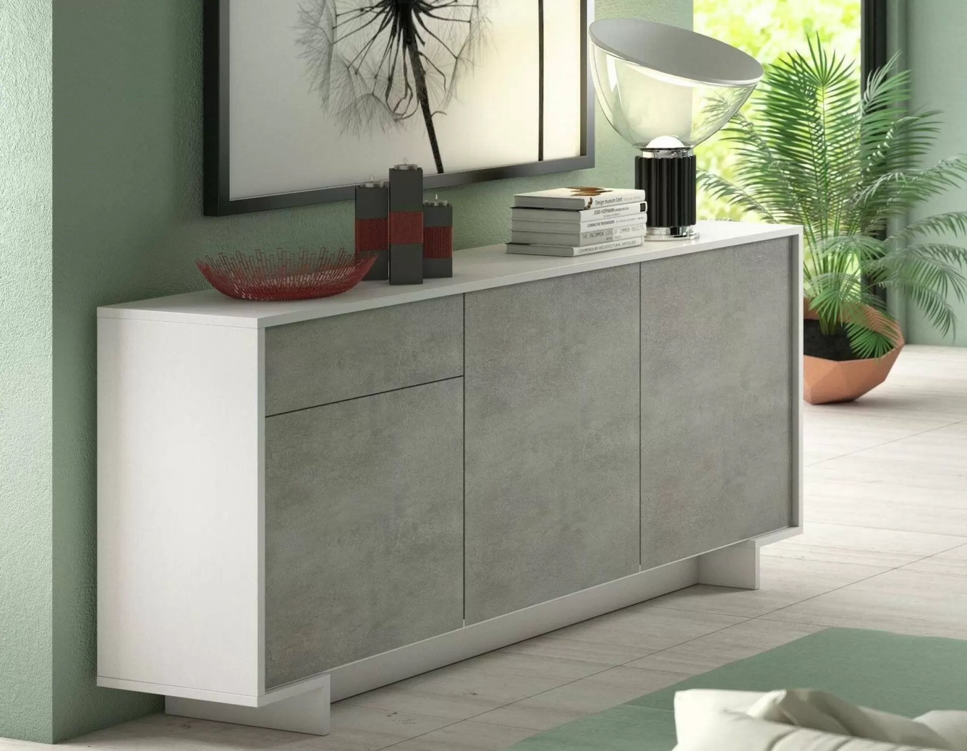 Dmora Credenze<Credenza Davallon, 170x42h78 cm, Bianco e Cemento