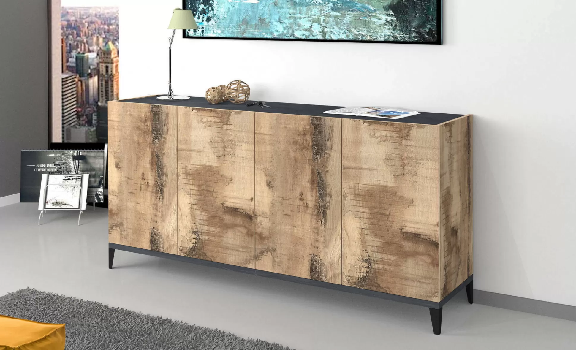 Dmora Credenze<Credenza Dgarzo, cm 160x40h82, Ardesia e Acero