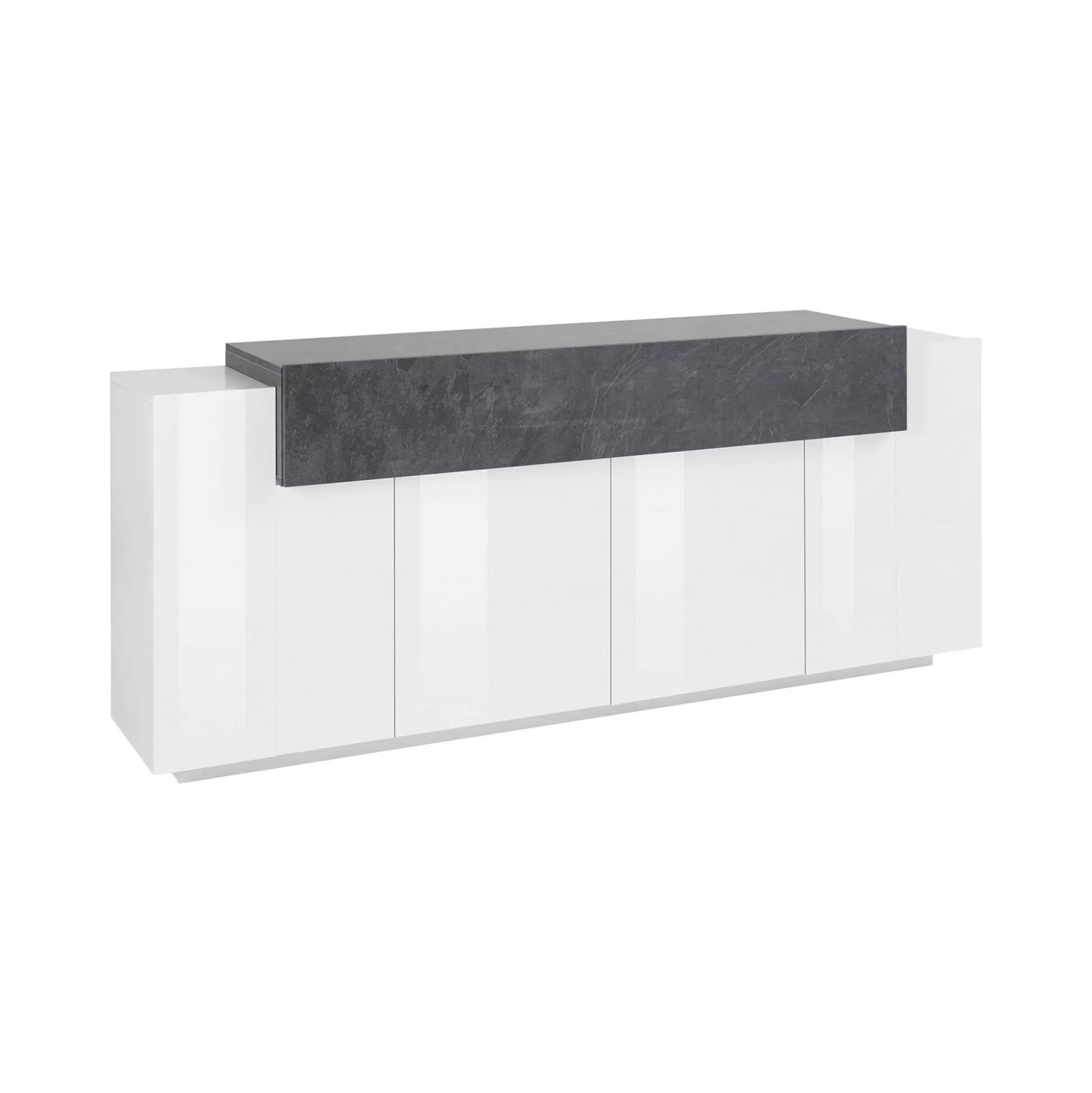 Dmora Credenze<Credenza Dgerl, cm 200x45h86, Bianco lucido e Ardesia