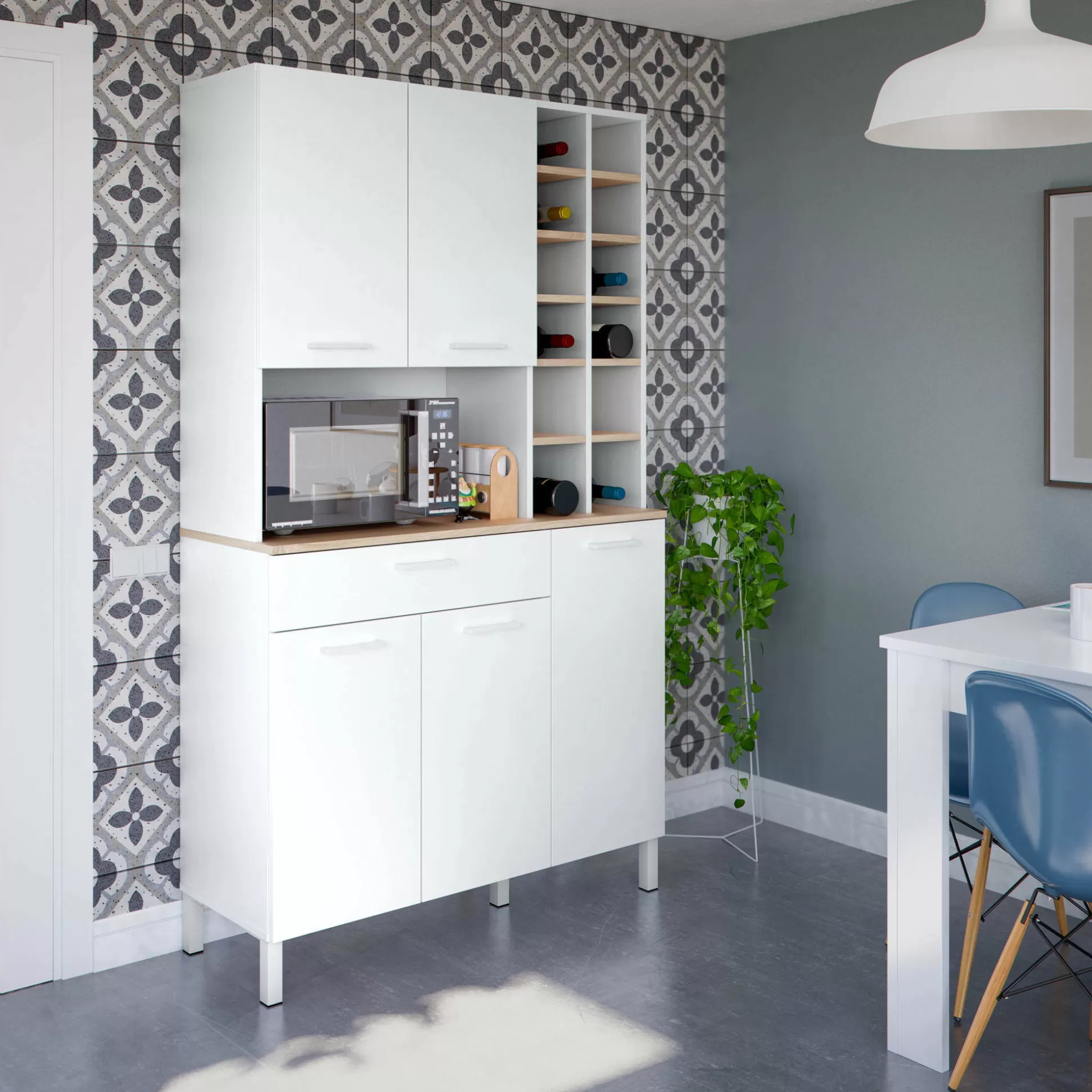 Dmora Credenze<Credenza Dgobb, 108x40h186 cm, Rovere e Bianco