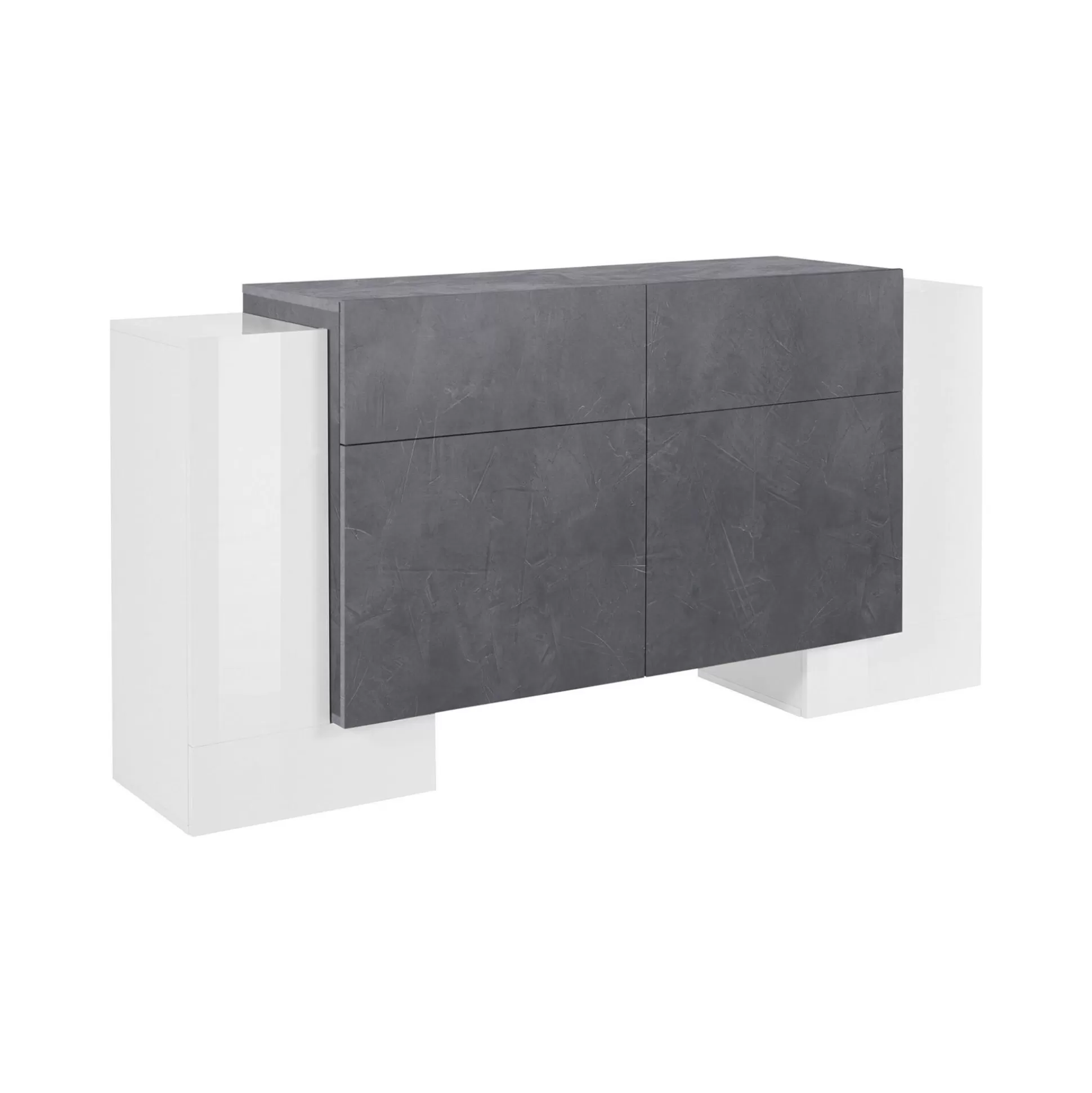Dmora Credenze<Credenza Dguan, cm 170x45h85, Bianco lucido e Ardesia