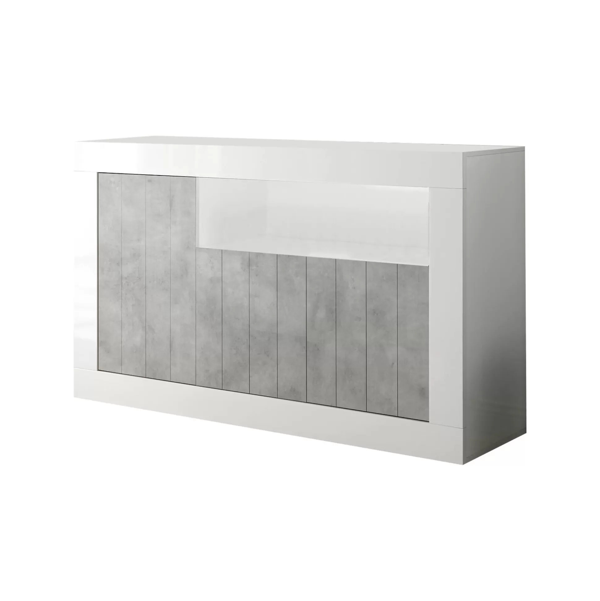 Dmora Credenze<Credenza Diguodal, 138x42 h86 cm, Cemento e Bianco lucido