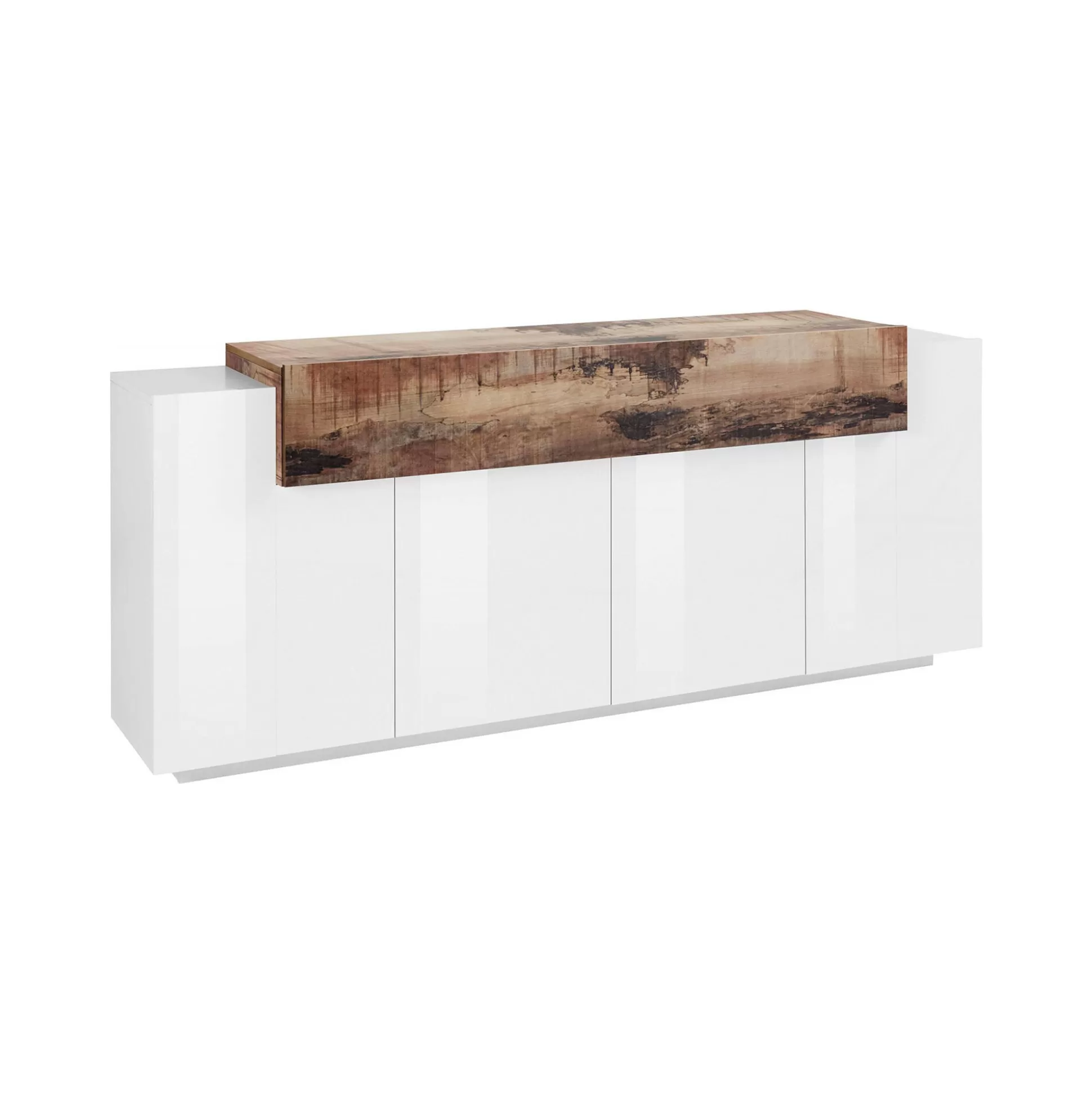 Dmora Credenze<Credenza Discordia, cm 200x45h86, Bianco lucido e Acero