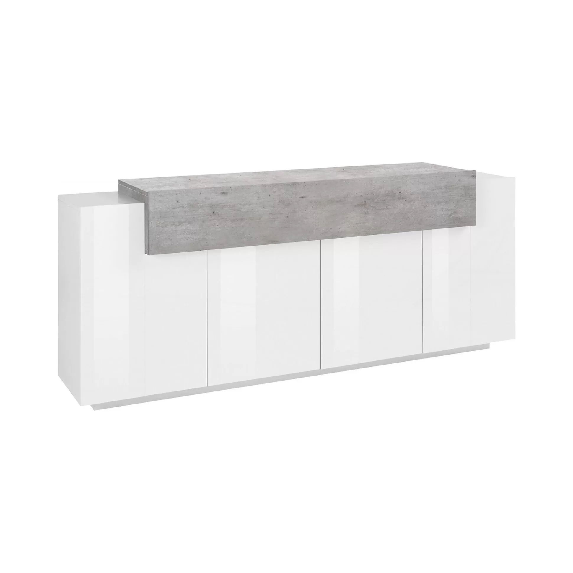 Dmora Credenze<Credenza Discordia, cm 200x45h86, Bianco lucido e Cemento