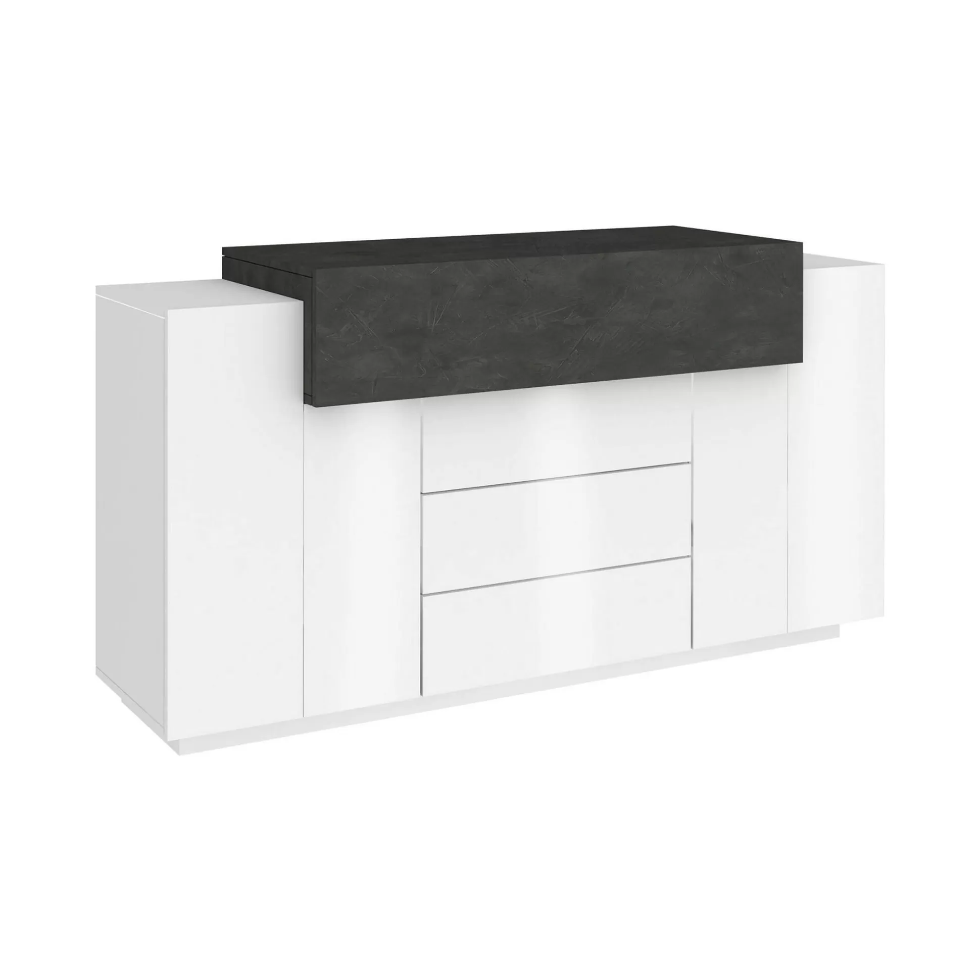 Dmora Credenze<Credenza Dismajl, cm 160x45h86, Bianco lucido e Ardesia