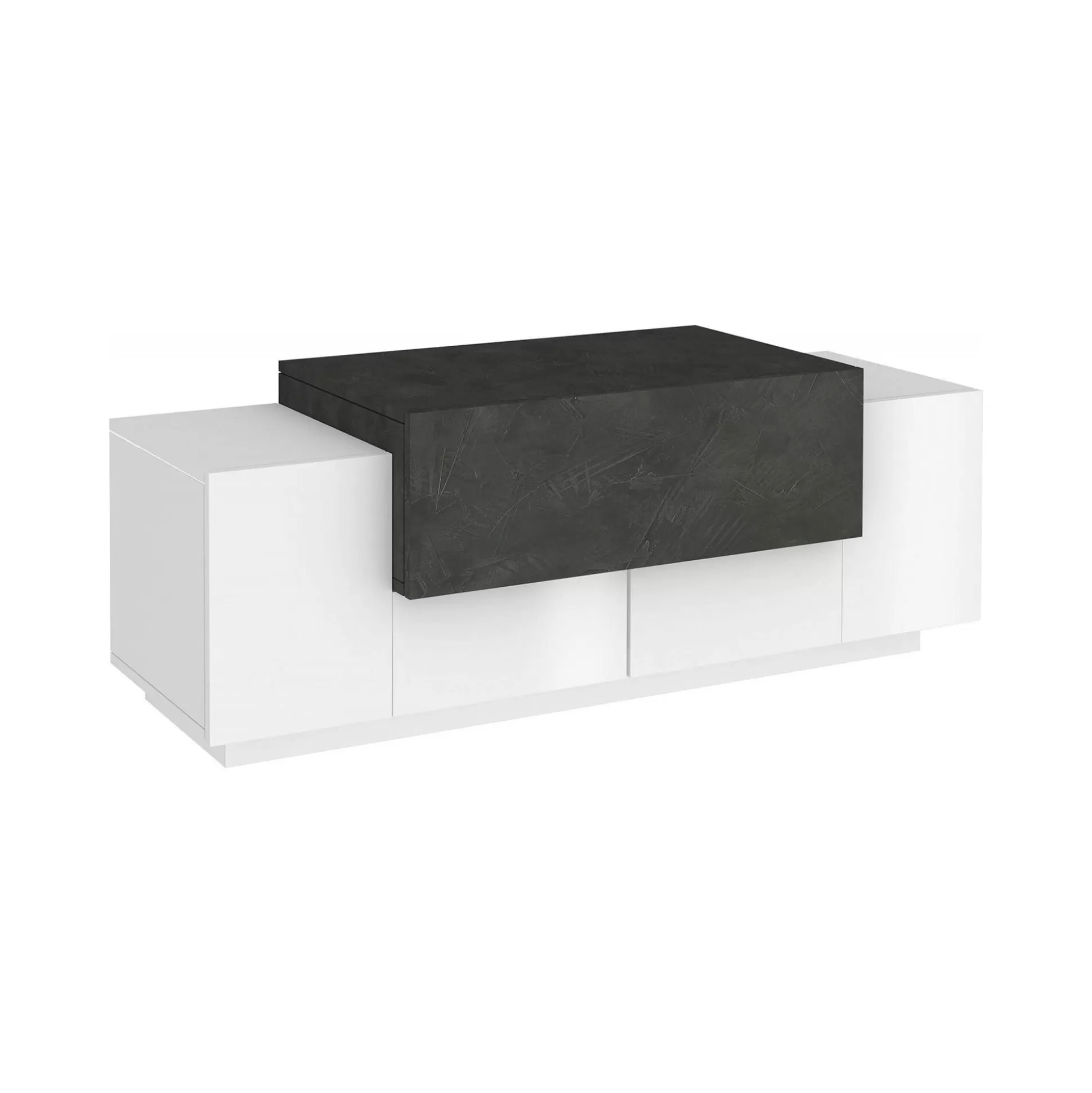 Dmora Credenze<Credenza Djallo, cm 120x45h46, Bianco lucido e Ardesia
