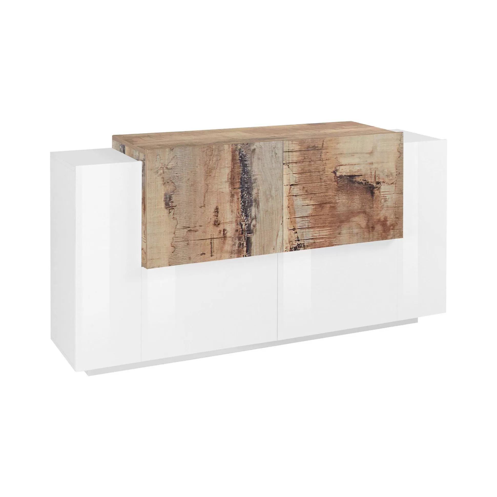 Dmora Credenze<Credenza Dlenz, cm 160x45h86, Bianco lucido e Acero
