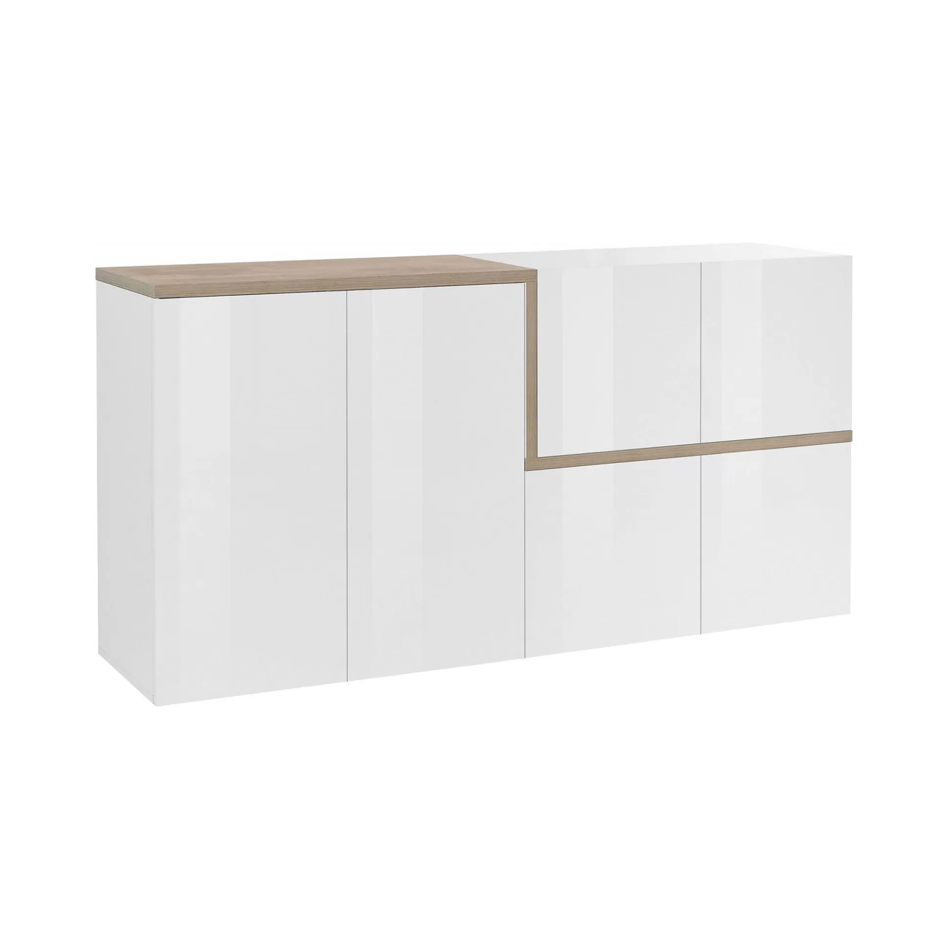 Dmora Credenze<Credenza Dmati, cm 160x40h80, Bianco lucido e Acero