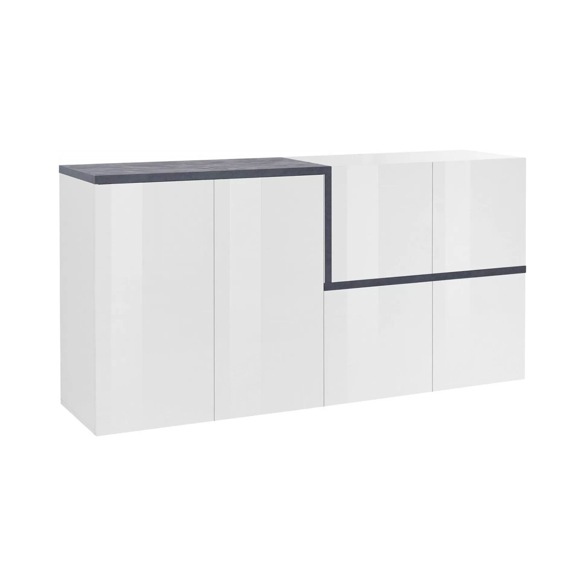 Dmora Credenze<Credenza Dmati, cm 160x40h80, Bianco lucido e Ardesia