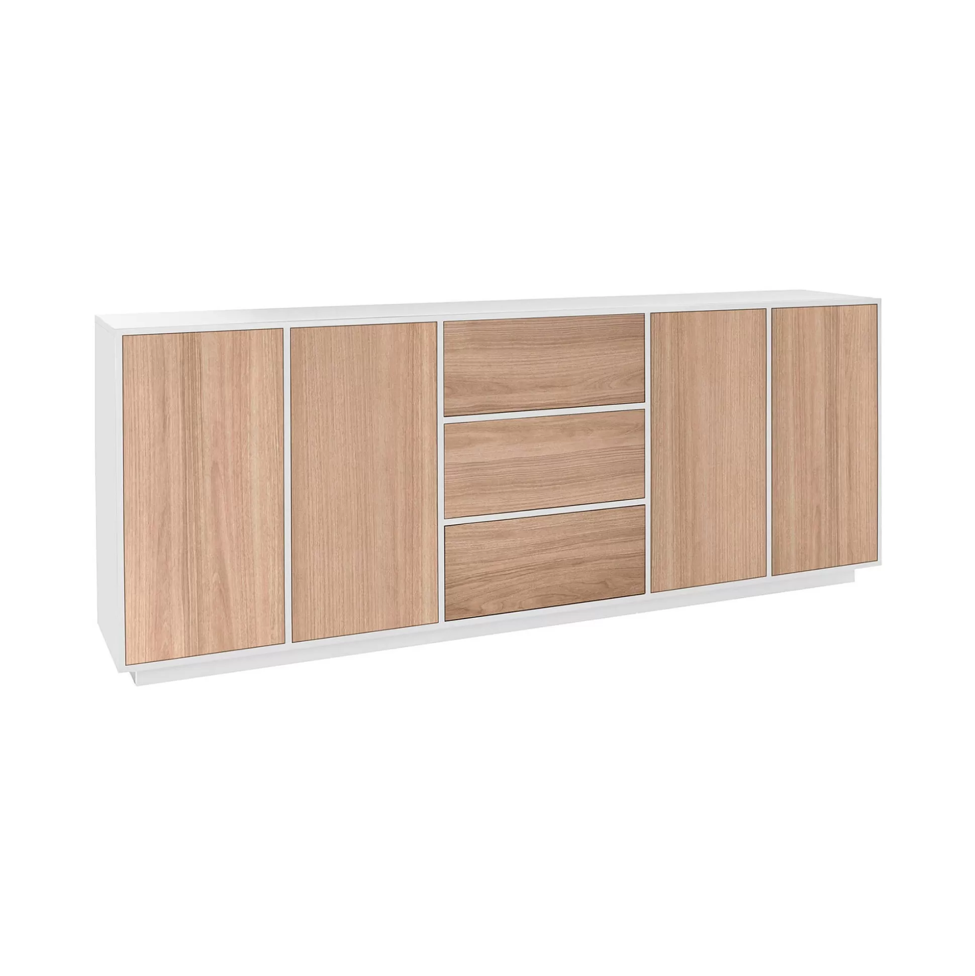 Dmora Credenze<Credenza Dnast, cm 220x41h86, Bianco lucido e Noce