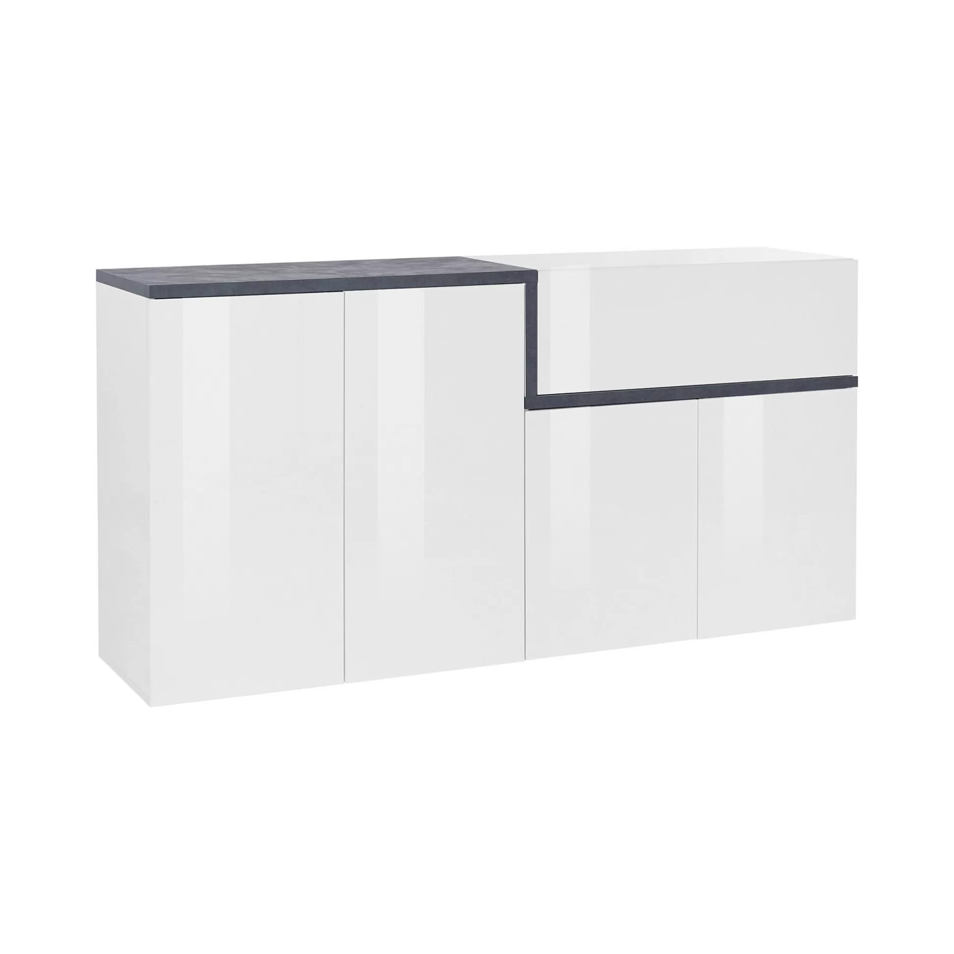 Dmora Credenze<Credenza Dnebol, cm 160x40h80, Bianco lucido e Ardesia