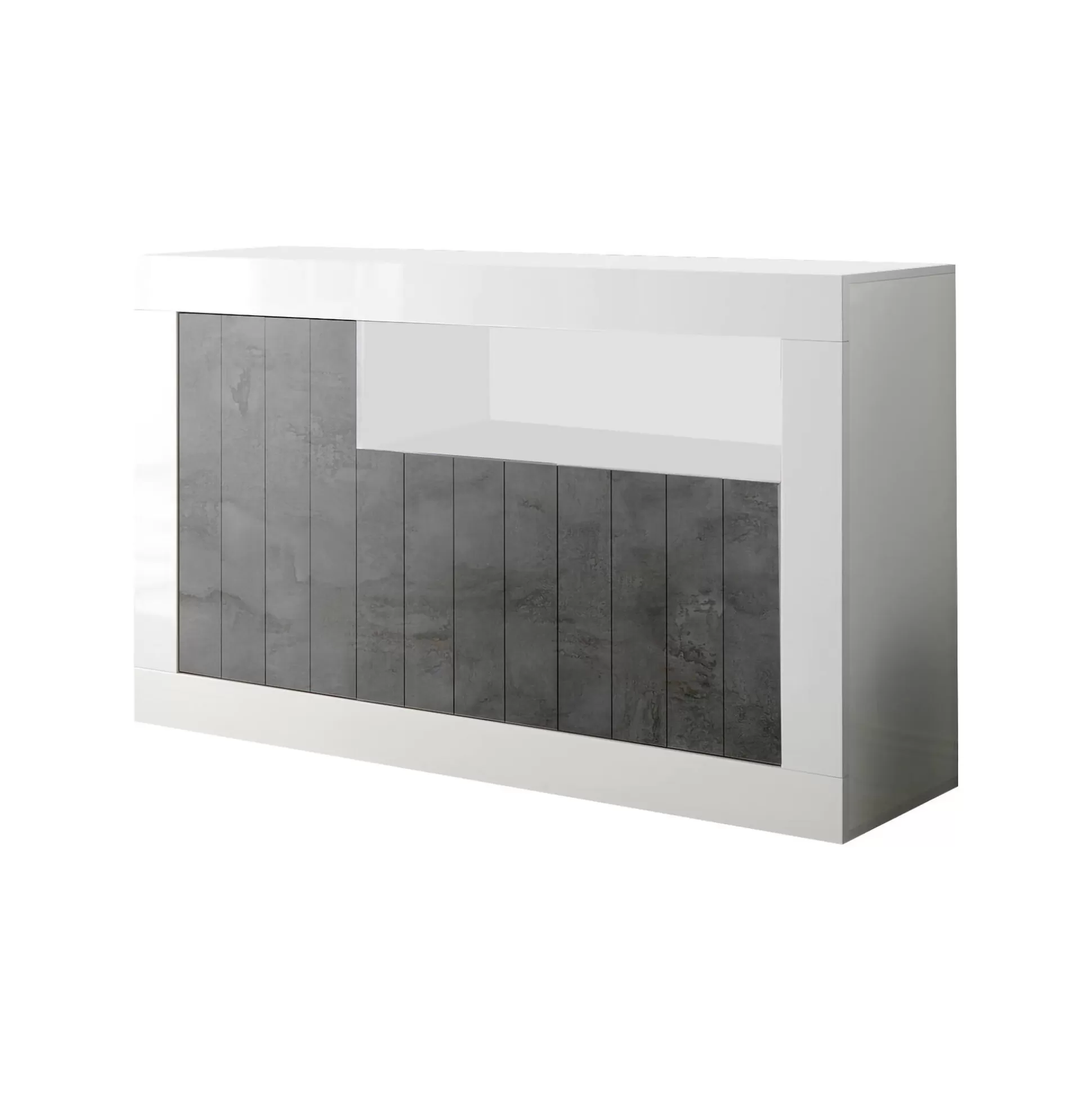 Dmora Credenze<Credenza Dolphin, 138x42 h86 cm, Bianco lucido e Ardesia