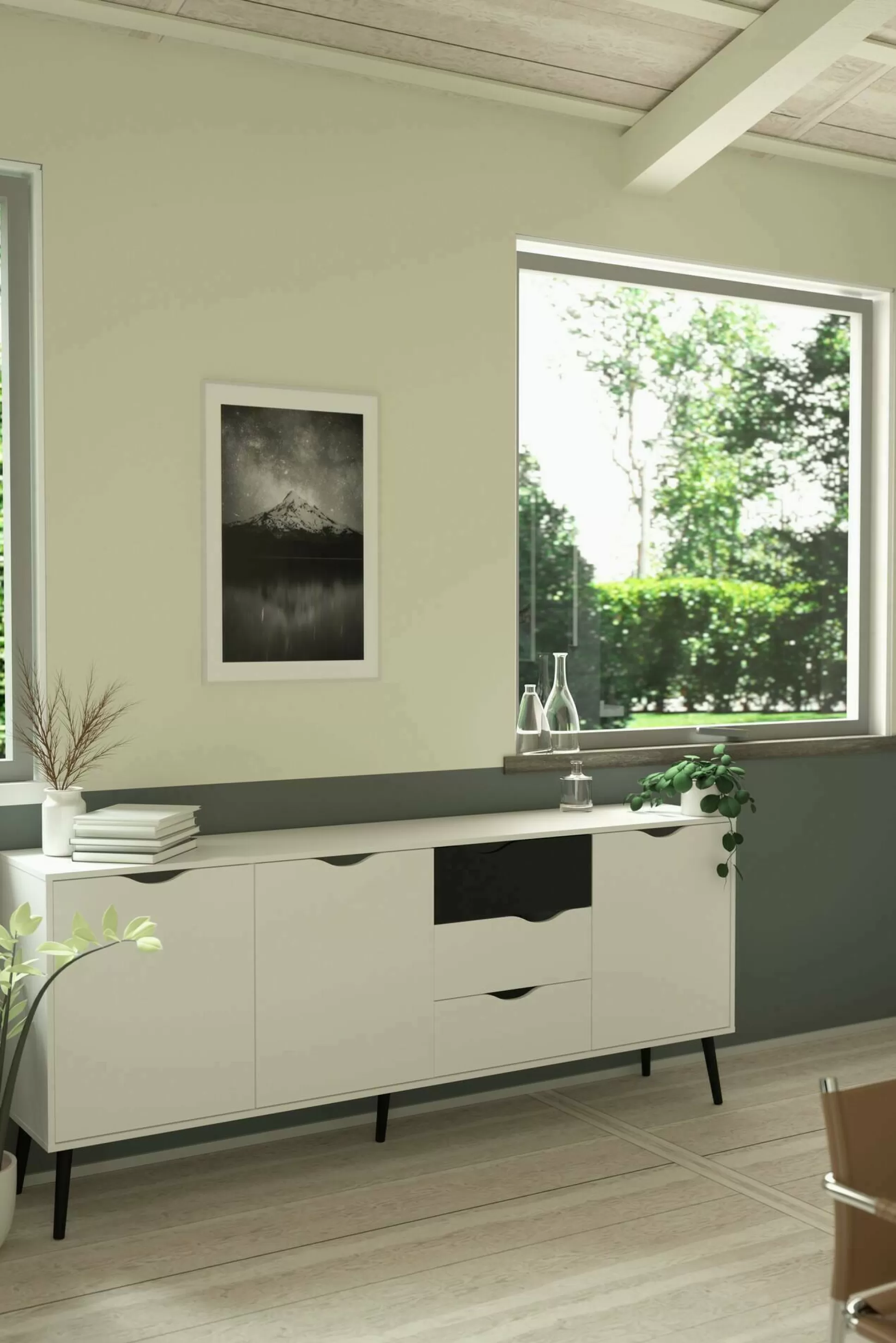 Dmora Credenze<Credenza Dsamel, 195x39 h81 cm, Bianco e Nero