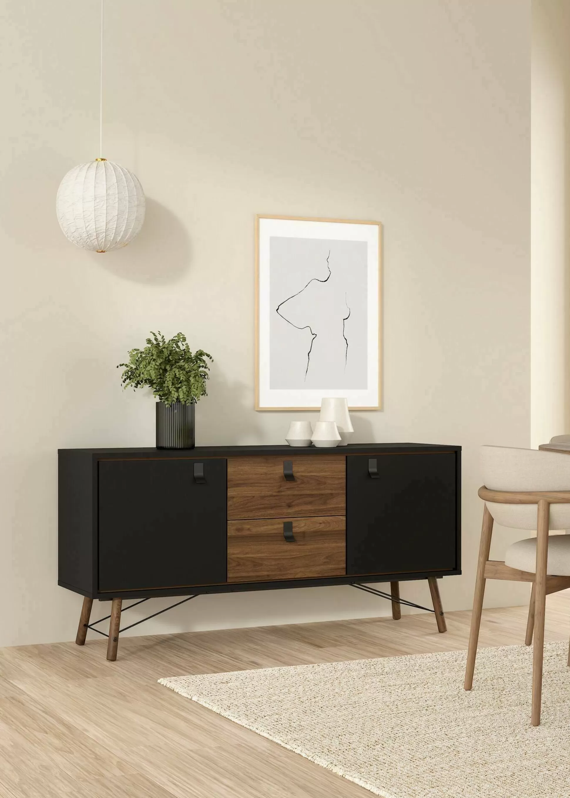 Dmora Credenze<Credenza Dsavold, 40x150 h72 cm, Nero e Noce