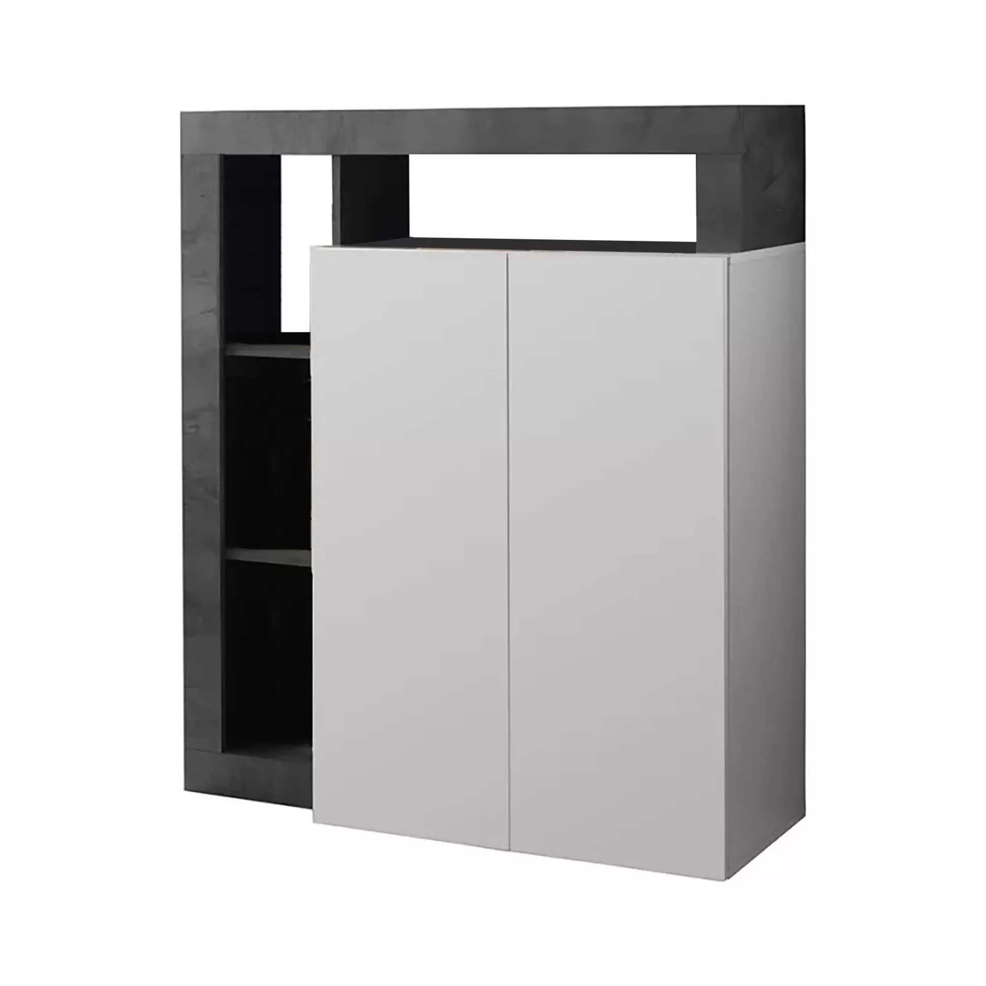 Dmora Credenze<Credenza Dsmar, 108x42 h127 cm, Bianco lucido e Ardesia