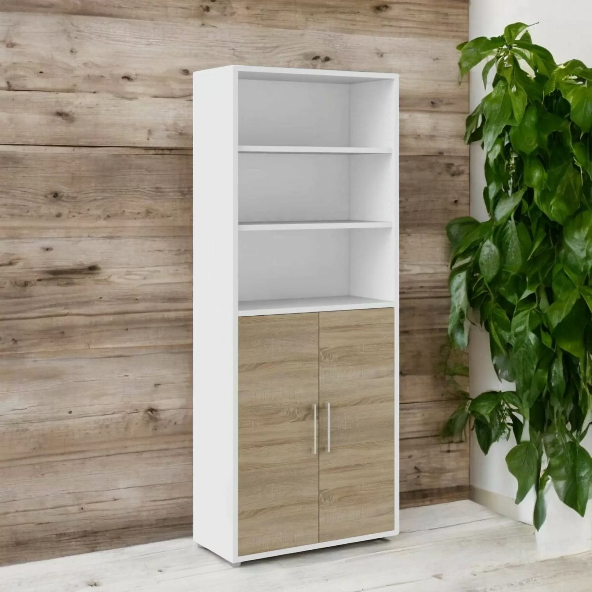 Dmora Credenze<Credenza Dsupp, 89x40 h222 cm, Bianco e Quercia