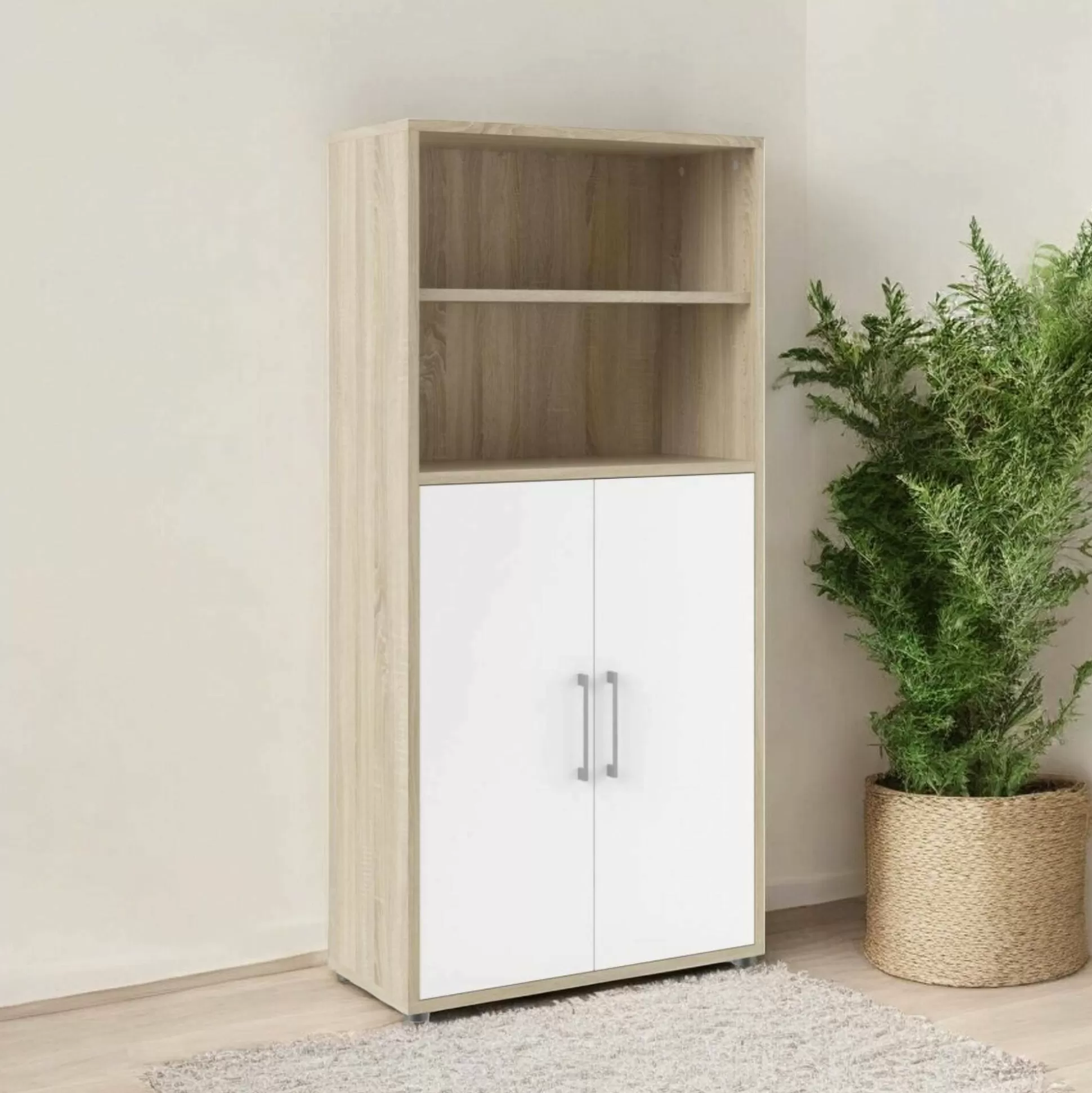 Dmora Credenze<Credenza Dsvobod, 89x40 h186 cm, Quercia e Bianco