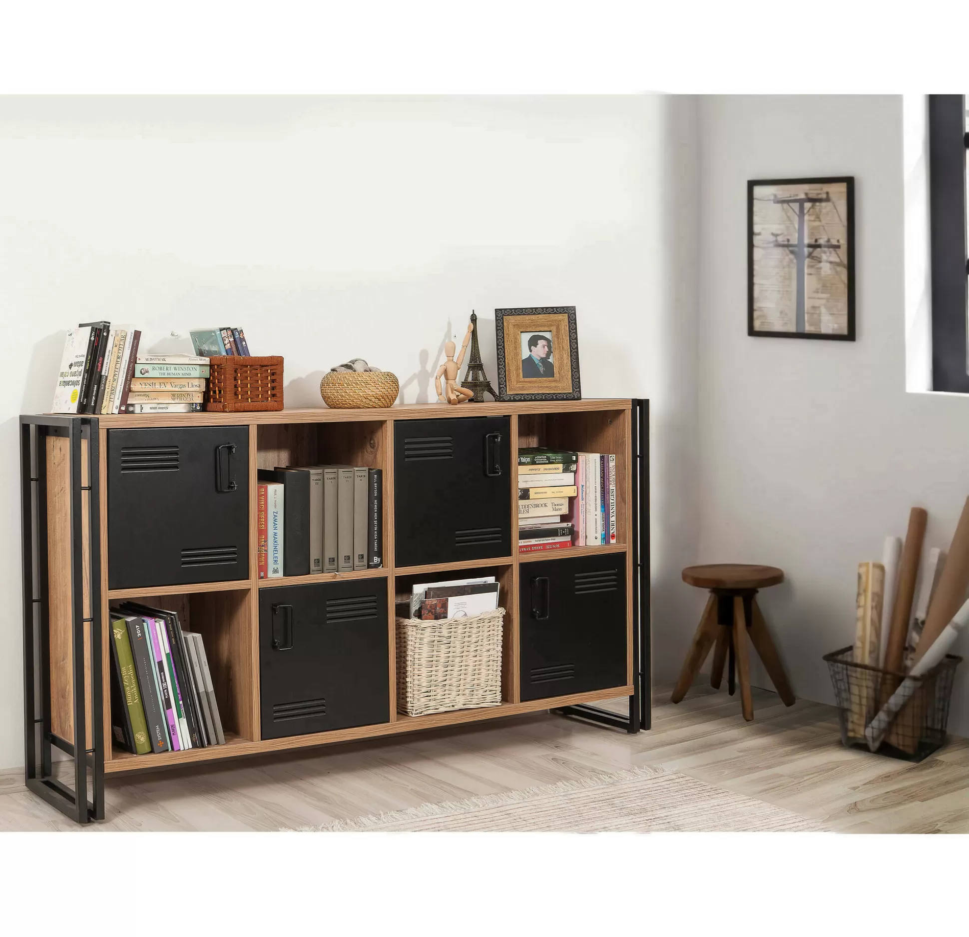 Dmora Credenze<Credenza Dumfrie, 164x35h89 cm, Quercia e Nero