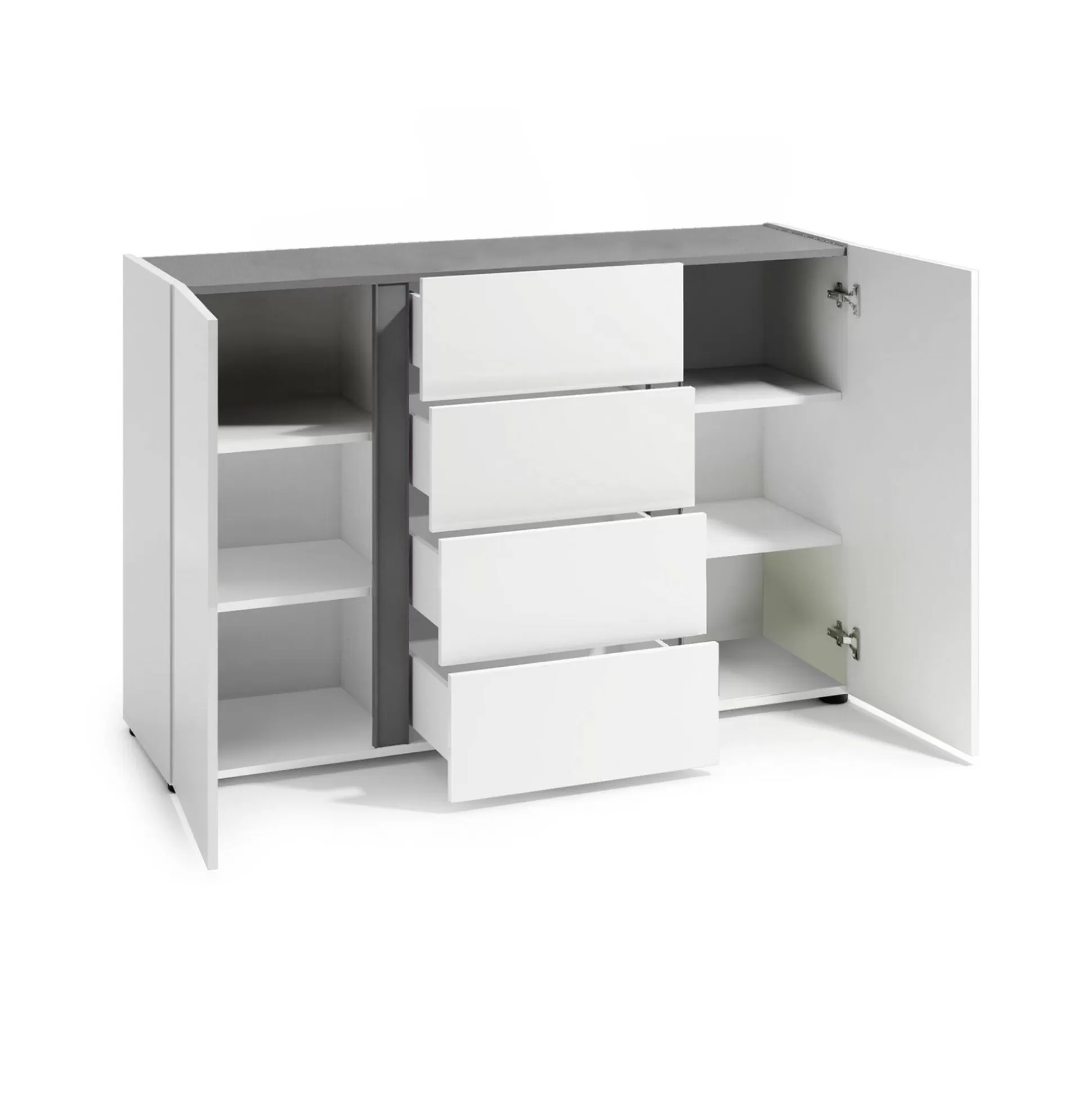 Dmora Credenze<Credenza Ernesta, 140x38h92 cm, Bianco lucido e Antracite