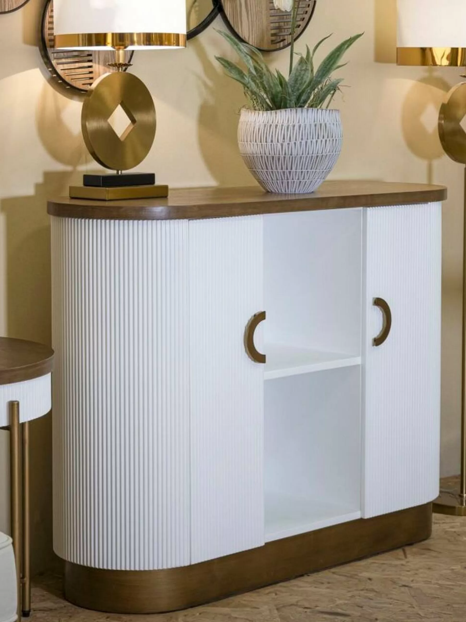 Dmora Credenze<Credenza Ferrule, 121x41 h90 cm, Bianco e Marrone