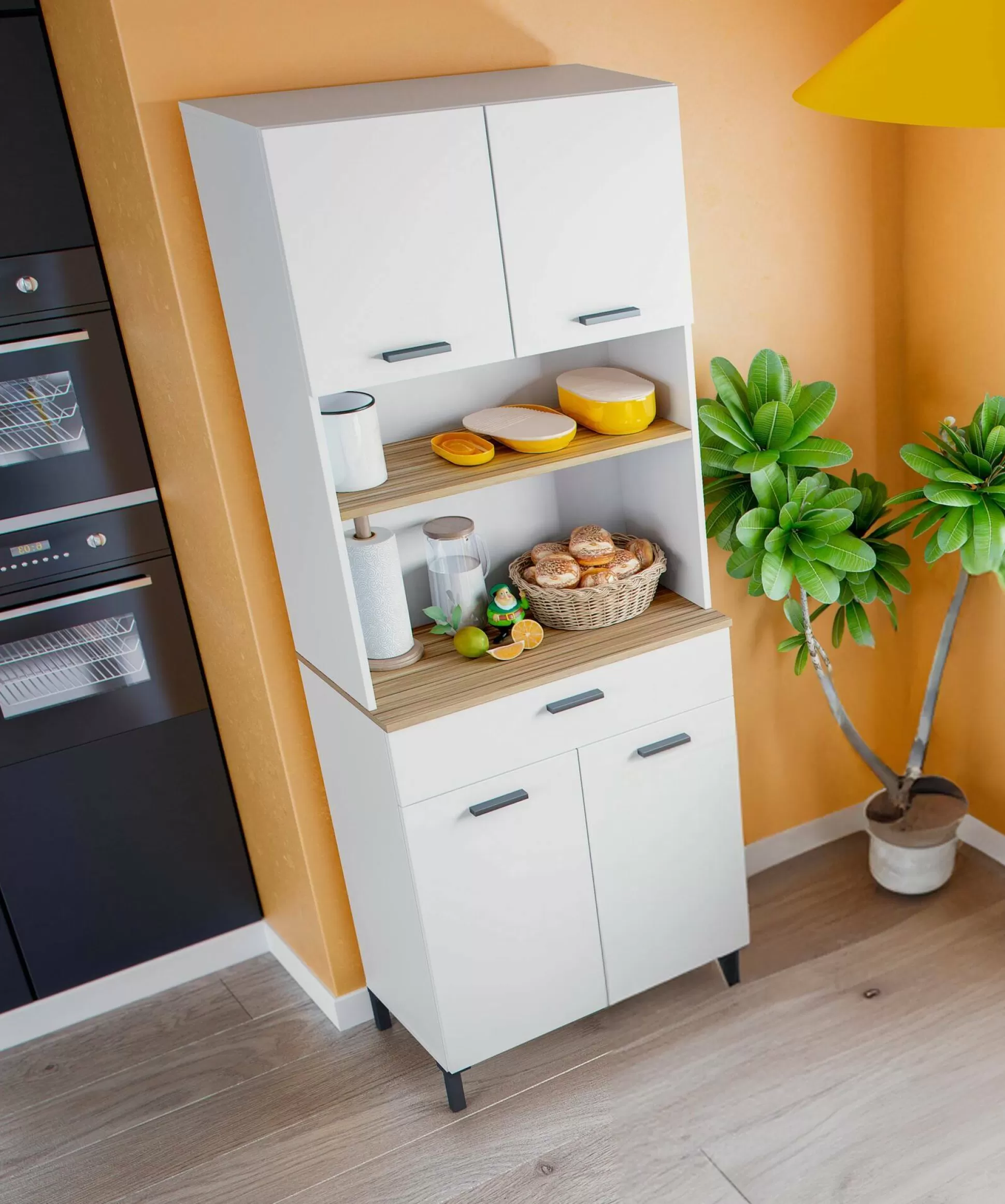 Dmora Credenze<Credenza Florent, 72x40 h185 cm, Bianco e Rovere