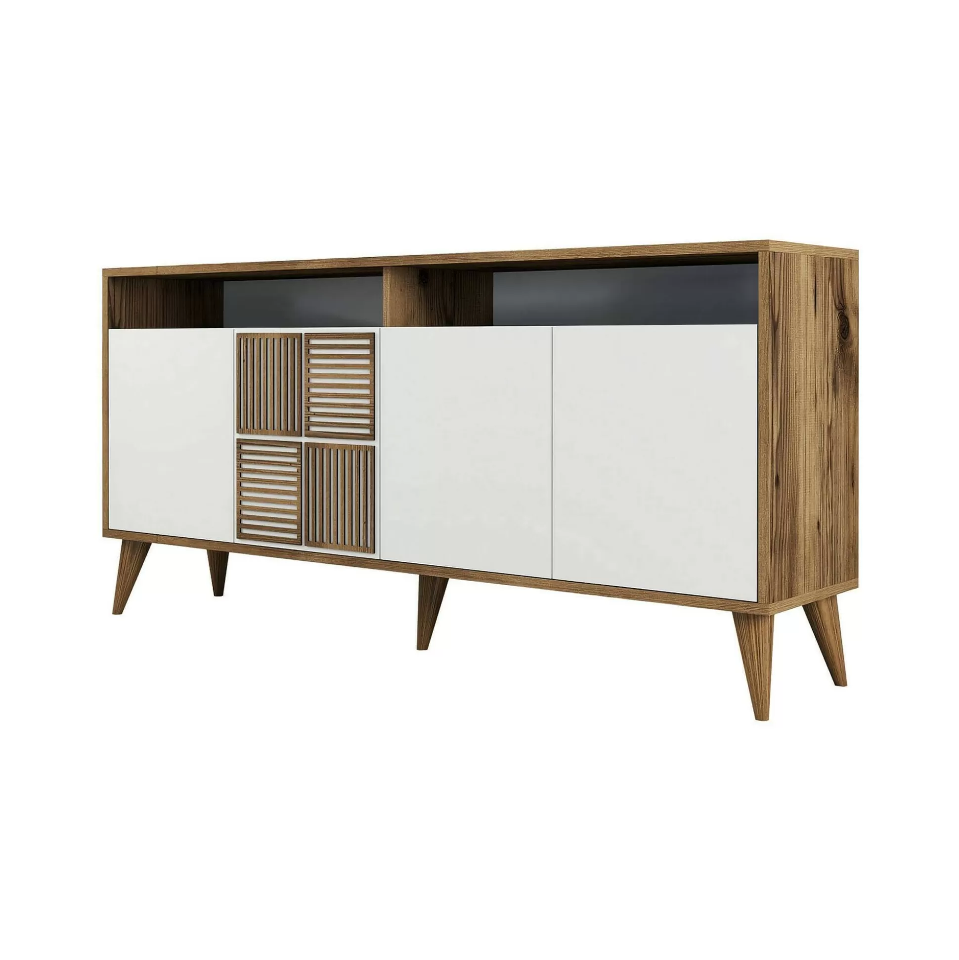 Dmora Credenze<Credenza Garigliano, 160x35h79 cm, Noce e Bianco