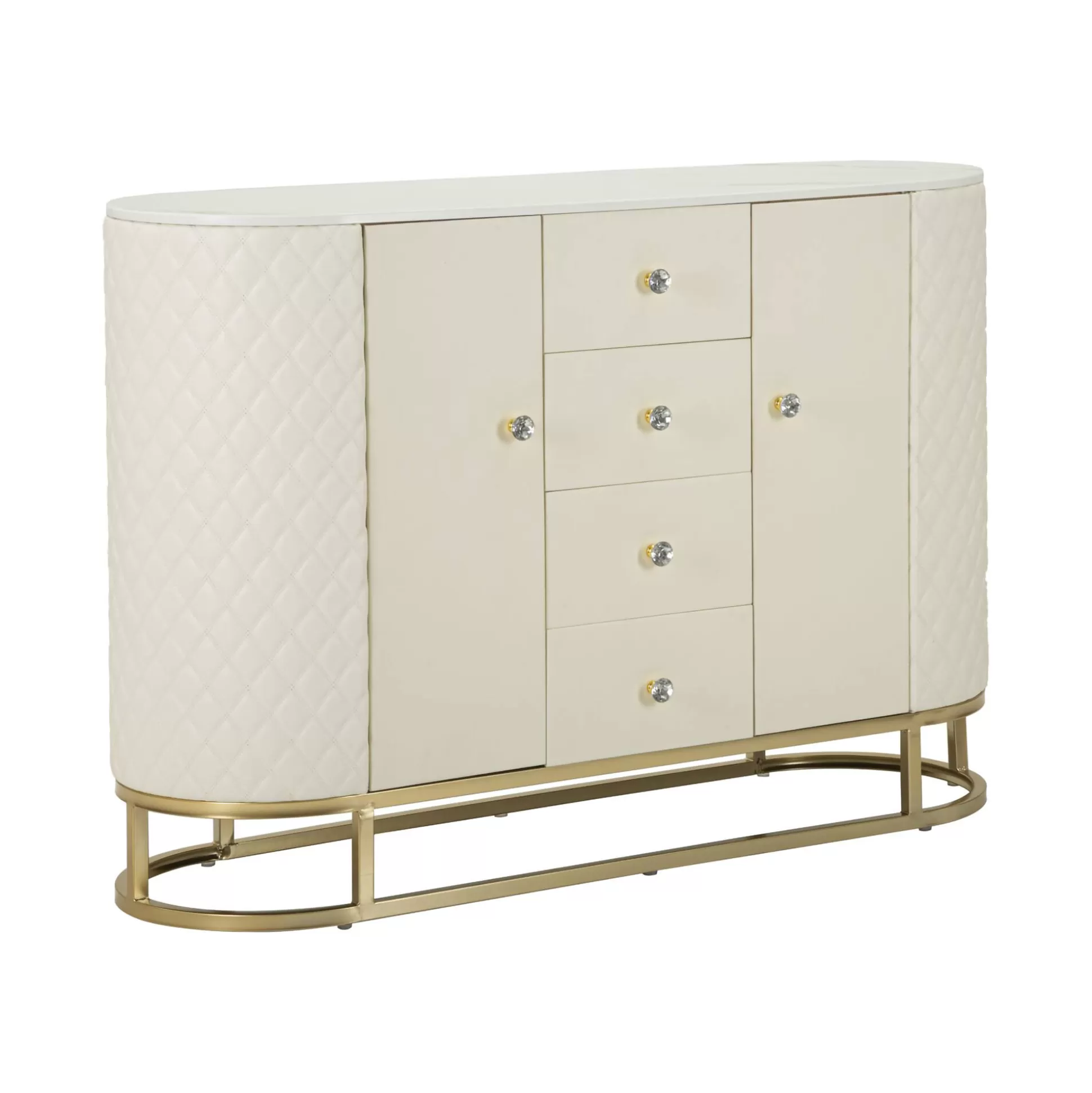 Dmora Credenze<Credenza Grotte, 120x40 h85 cm, Bianco e Oro